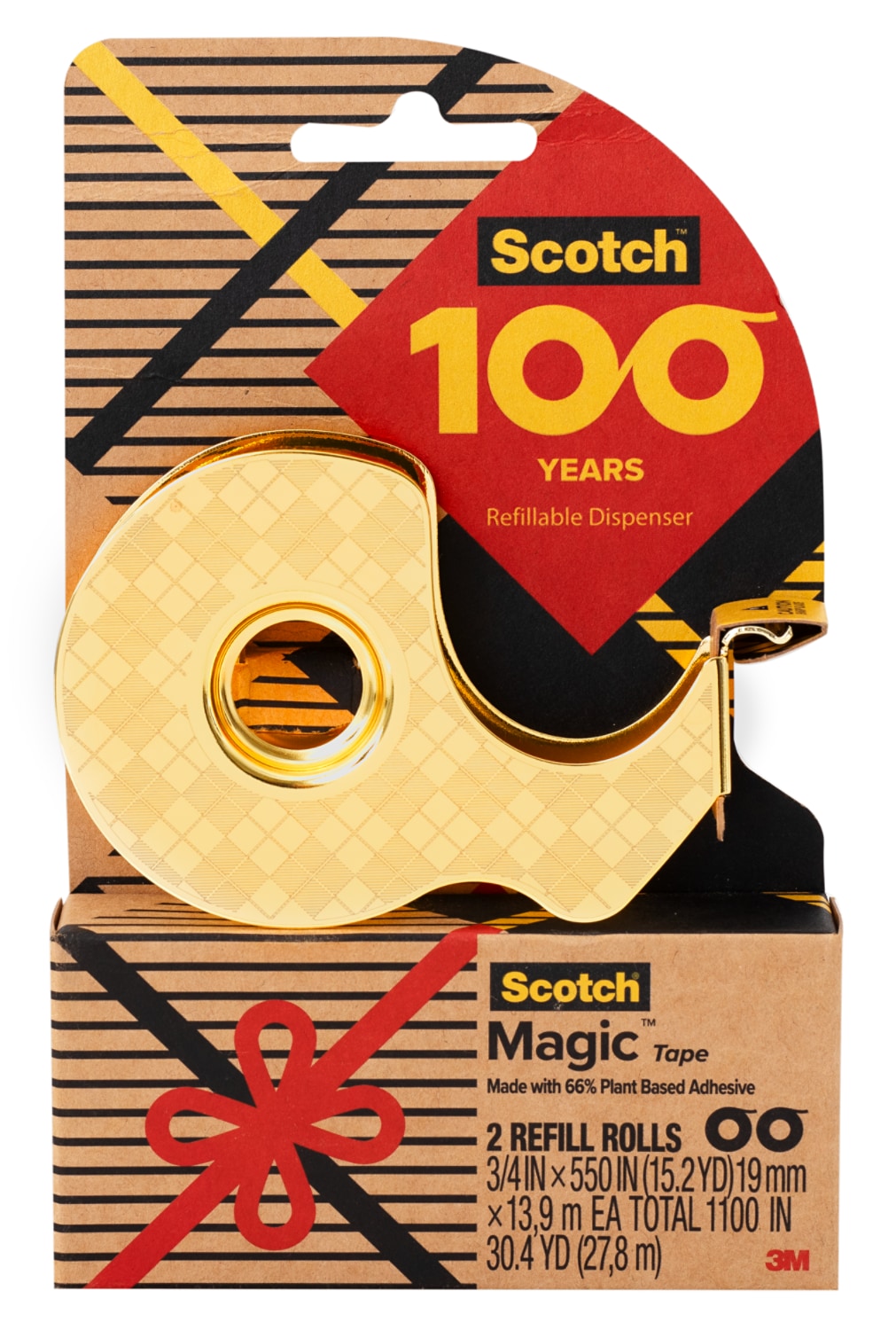 7100369243 - Scotch Refillable Dispenser contains Tape made with 66% plant-based adhesive 123R-G100, 3/4 in x 550 in (19mmx13.9 m)