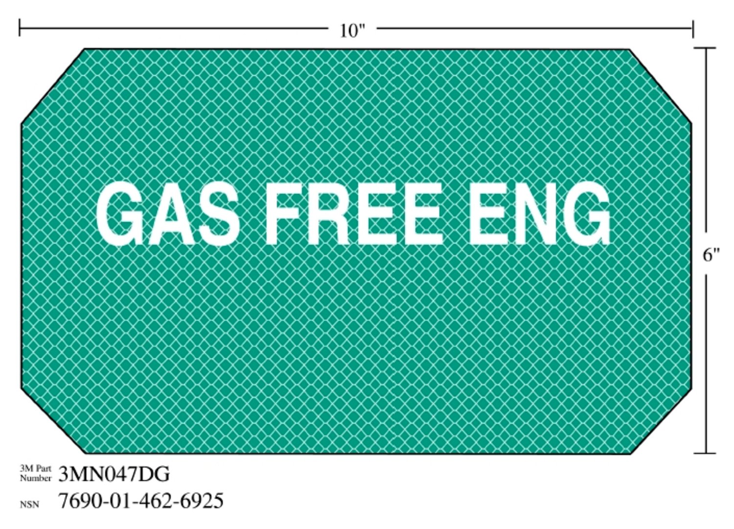 7010343536 - 3M Diamond Grade Damage Control Sign 3MN047DG, "GAS Free ENG", 10 in x 6 in, 10/Package