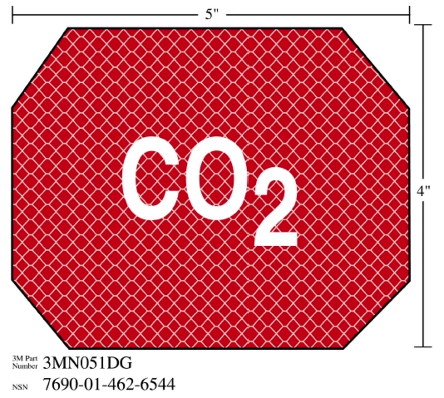 7010343537 - 3M Diamond Grade Damage Control Sign 3MN051DG, "CO2 in, 5 in x 4 in, 10/Package
