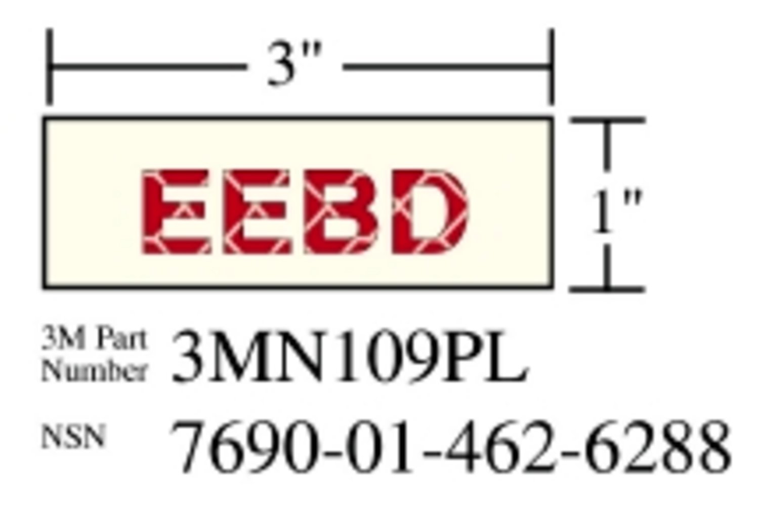7010389814 - 3M Photoluminescent Film 6900, Shipboard Sign 3MN109PL, 3 in x 1 in, EEBD, 10/Package