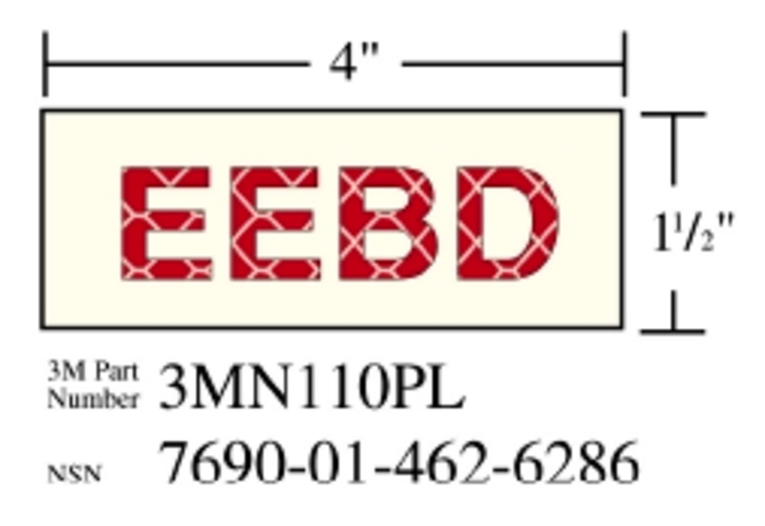 7010343563 - 3M Photoluminescent Film 6900, Shipboard Sign 3MN110PL, 4 in x 1.5 in, EEBD, 10/Package