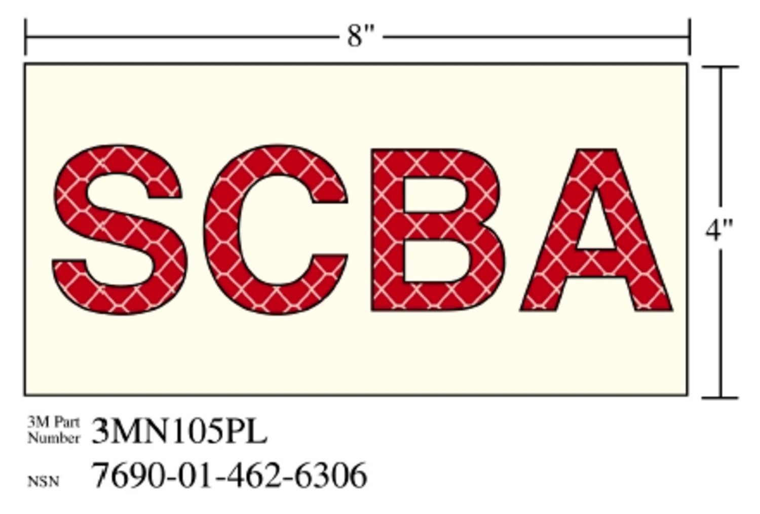 7010389812 - 3M Photoluminescent Film 6900, Shipboard Sign 3MN105PL, 8 in x 4 in, "SCBA", 10/Package