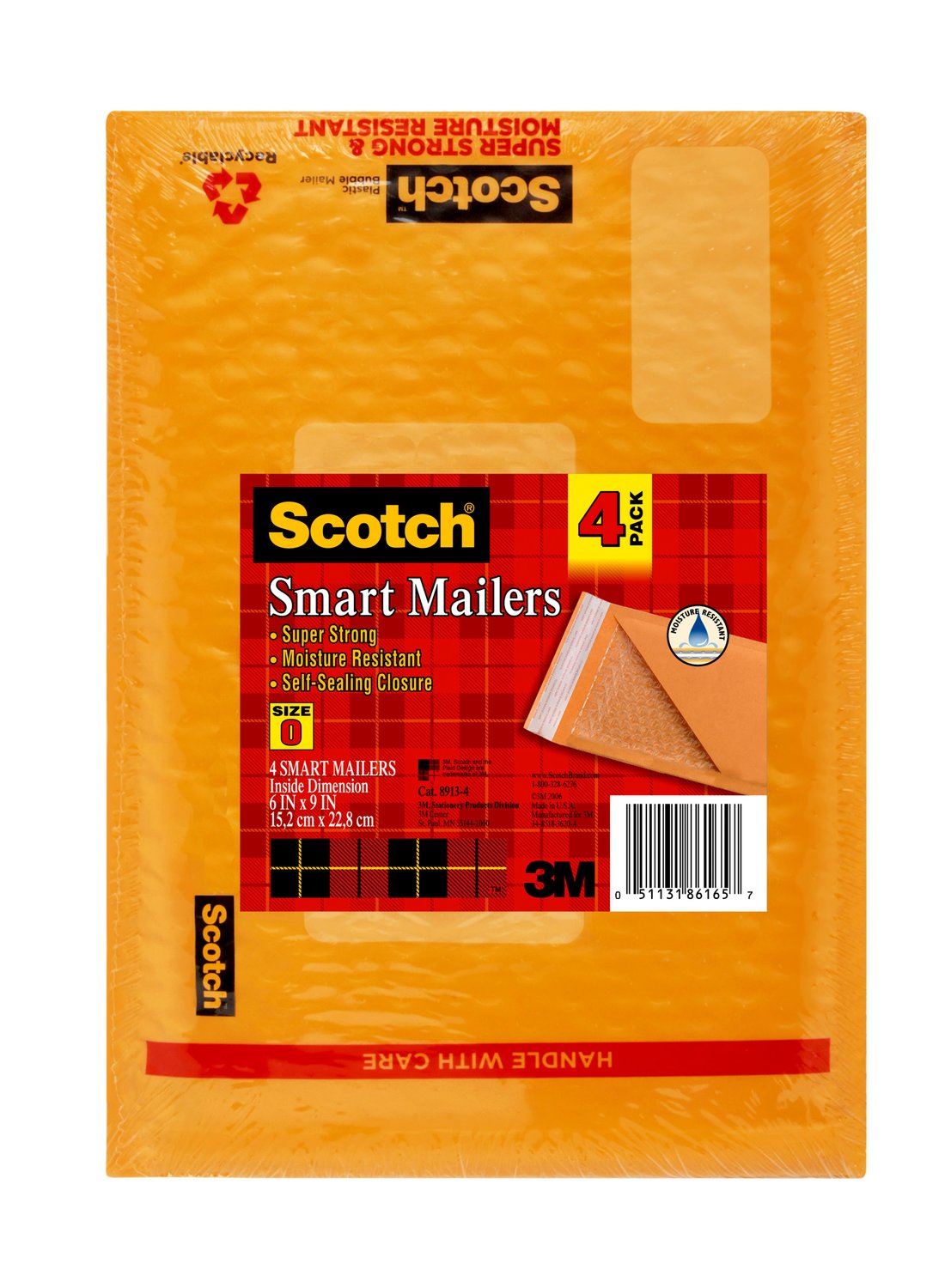 7010311823 - Scotch Poly Bubble Mailer 4-Pack, 8913-4, 6 in x 9.25 in Size #0, 12/4