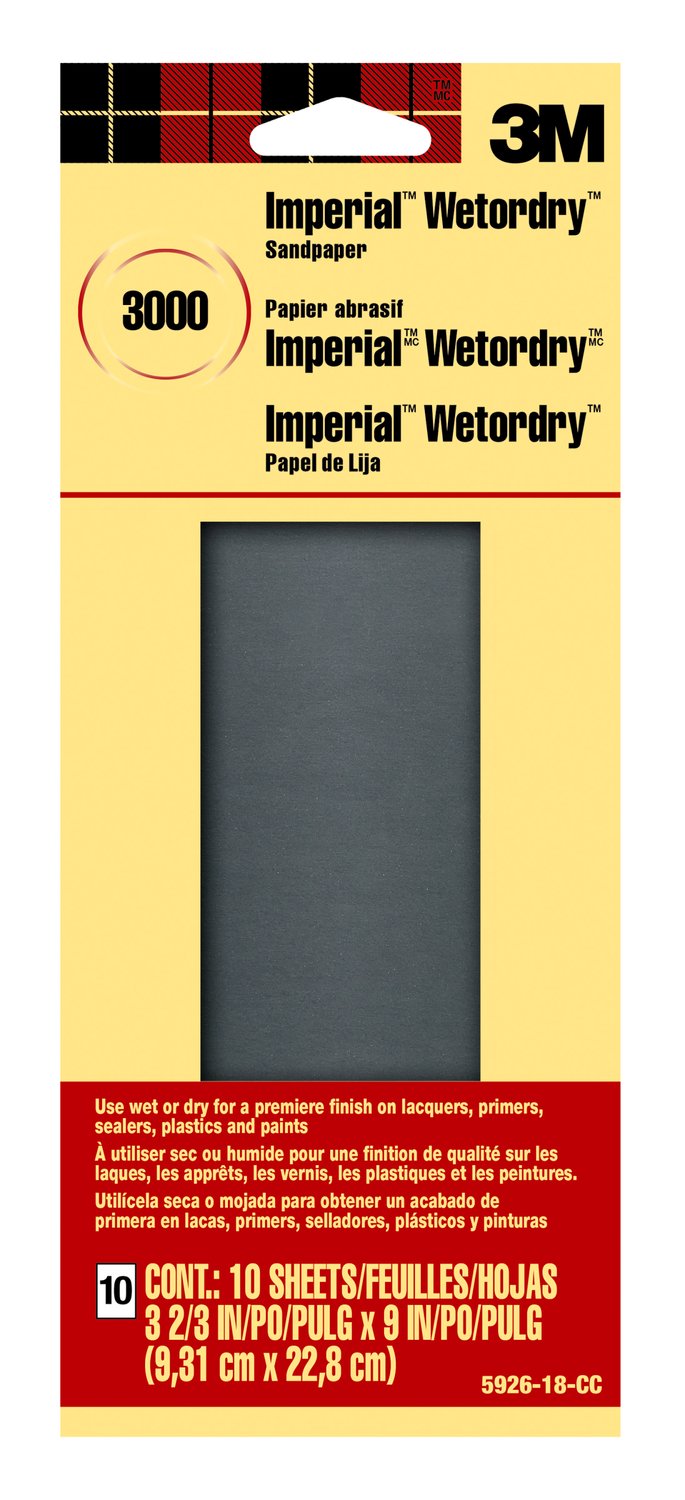 7100180757 - 3M Wetordry Sandpaper 5926-18-CC, 3 2/3 X 9 in, 3000 grit, 10 sheets/pk, 18 pks/case