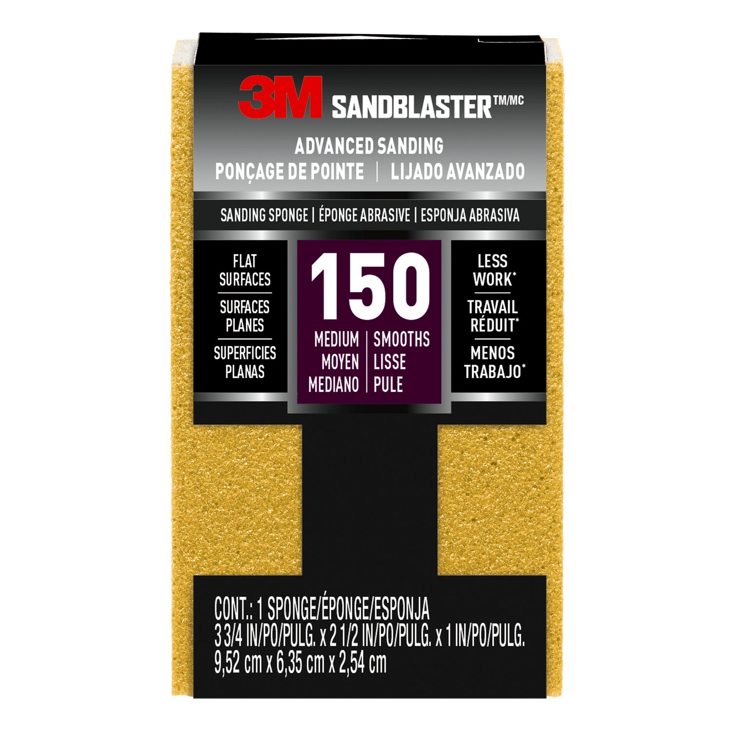 7100015174 - 3M SandBlaster Advanced Sanding Sanding Sponge, 20908-150 ,150 grit, 3
3/4 in x 2 1/2 x 1 in, 1/pk