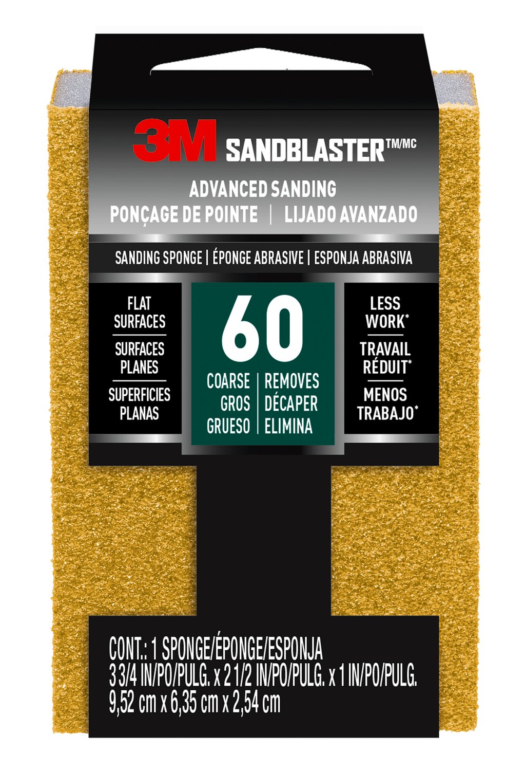 7100268068 - 3M SandBlaster Advanced Sanding Sanding Sponge 20909-60, 60 grit, 3 3/4 in x 2 1/2 x 1 in, 1/pk