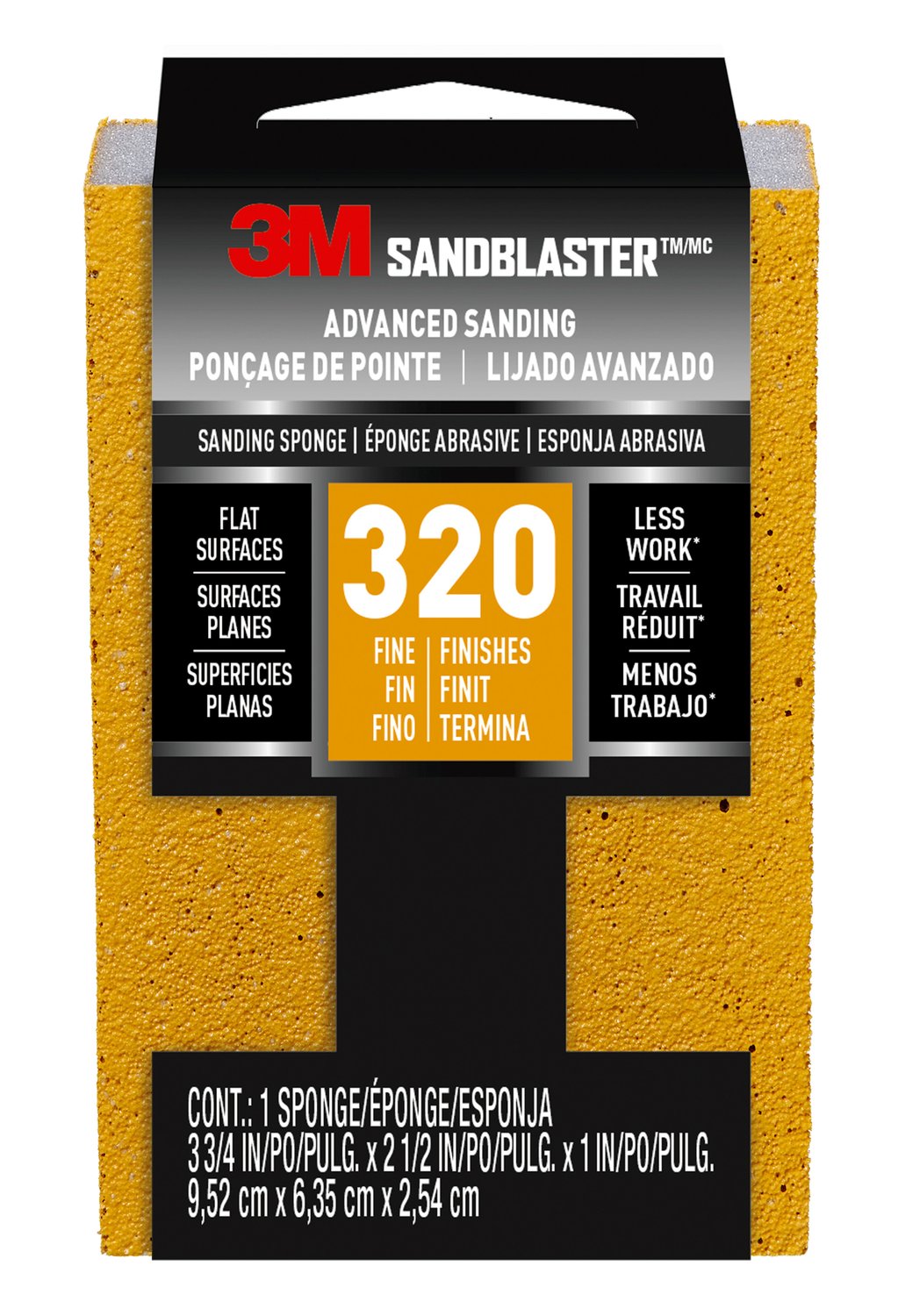 7010369787 - 3M SandBlaster Advanced Sanding Sanding Sponge, 20907-320 ,320 grit, 3
3/4 in x 2 1/2 x 1 in, 1/pk