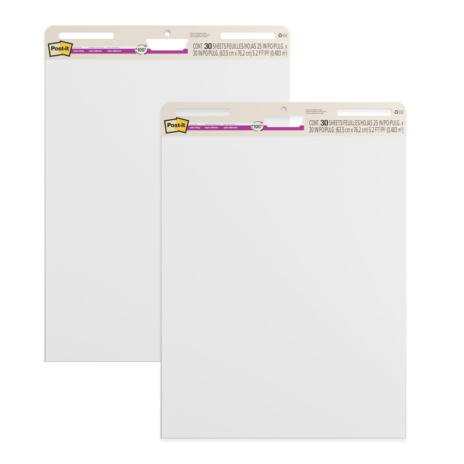 7100405307 - Post-it Meeting Chart 559RP-G, White, 63,5x76,2cm, 30 Shts/Easel, 2 EA/CV,100% PEFC, SGSCH-PEFC-COC-110078