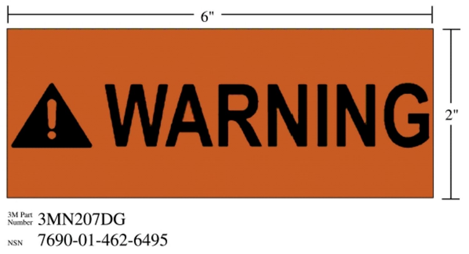 7010302553 - 3M Diamond Grade Safety Sign 3MN207DG, "WARNING", 6 in x 2 in, 10/Package