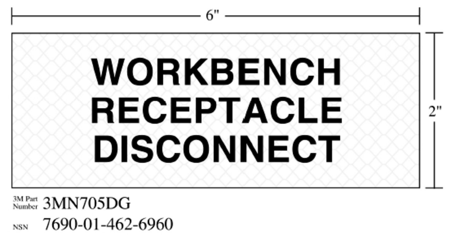 7010389847 - 3M Diamond Grade Electrical Sign 3MN705DG, "WRKBNCH…DISCONECT", 5 in x 2 in, 10/Package