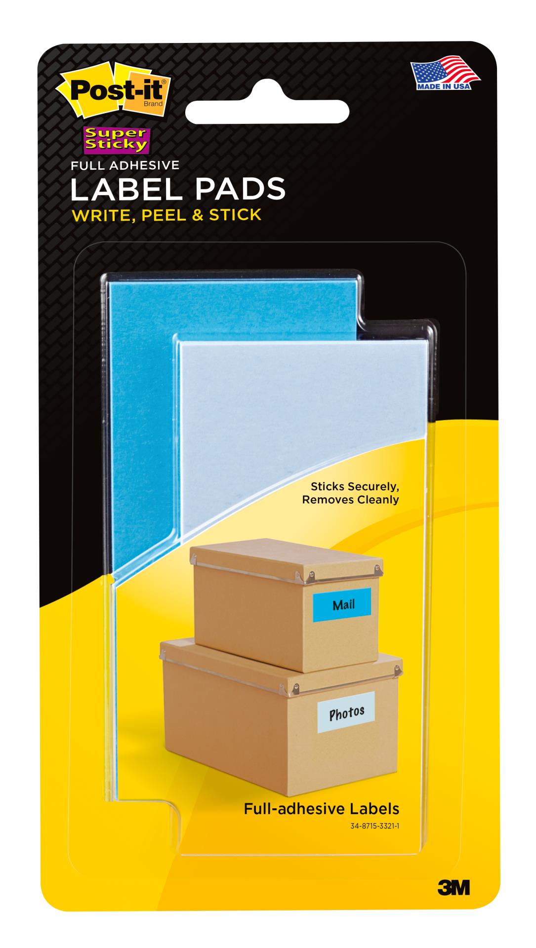 7010372360 - Post-it® Label Pads 2900-BLB, 2 in. x 4 in. (50,8 mm x 101 mm), Removable, 2 in. x 4 in, Mediterranean Blue and Cloud Blue, 25 Labels/Pad, 2 Pads/Pack