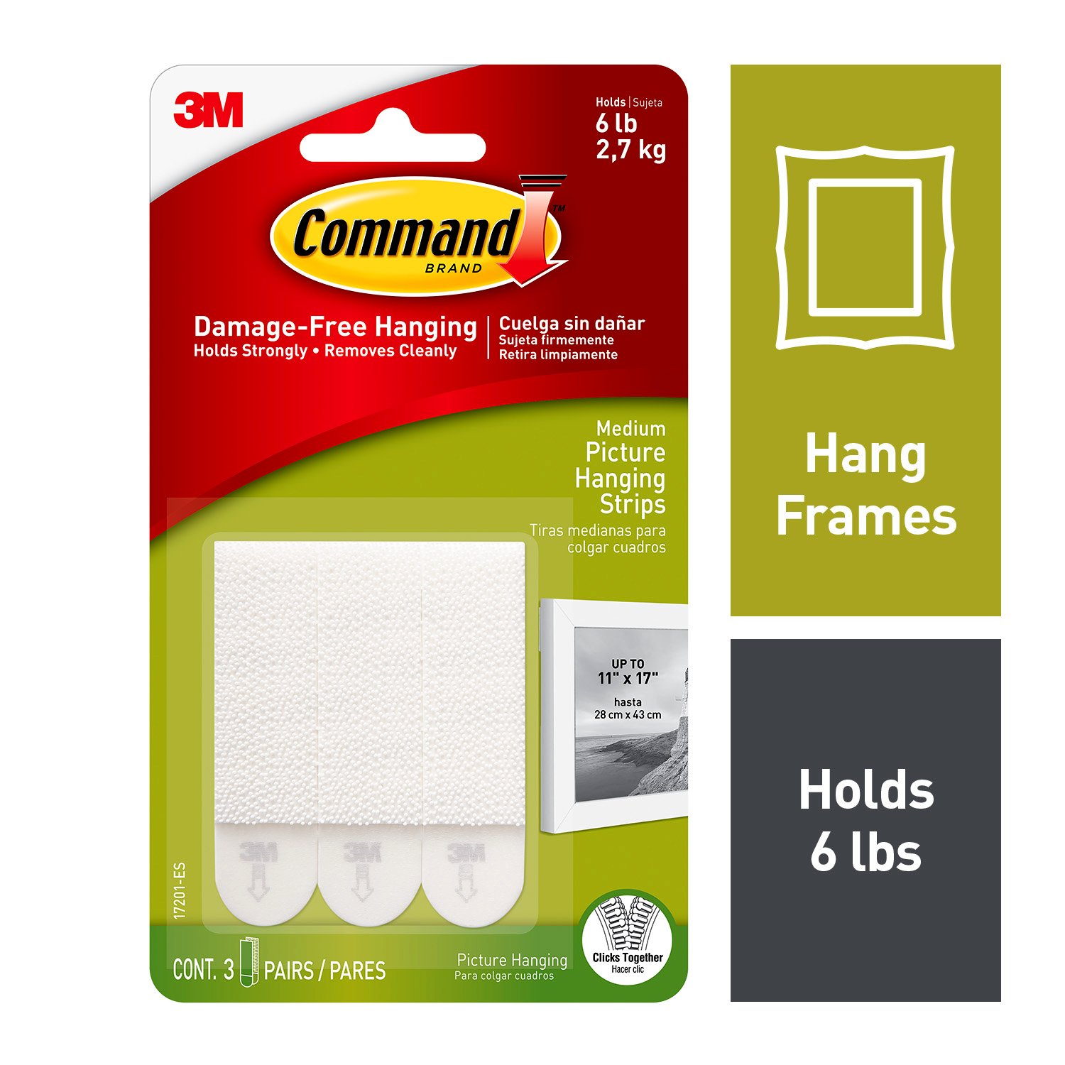 7000042818 - Command Picture Hanging Strips 17201, Medium Picture Hanging Strip, 9 Pack/Bag, 3 Bag/Case