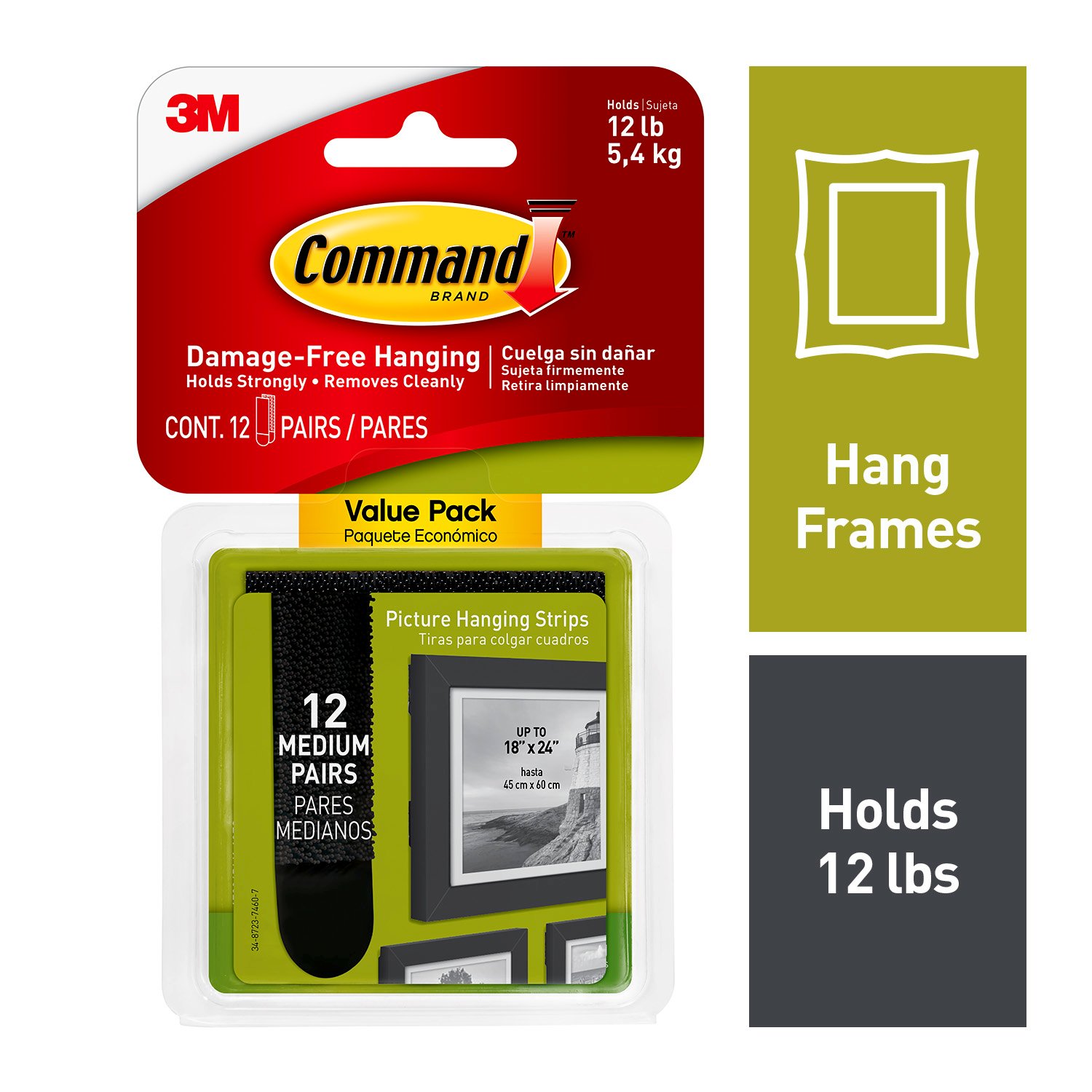 7010336575 - Command Medium Black Picture Hanging Strips Value Pack 17204BLK-12ES