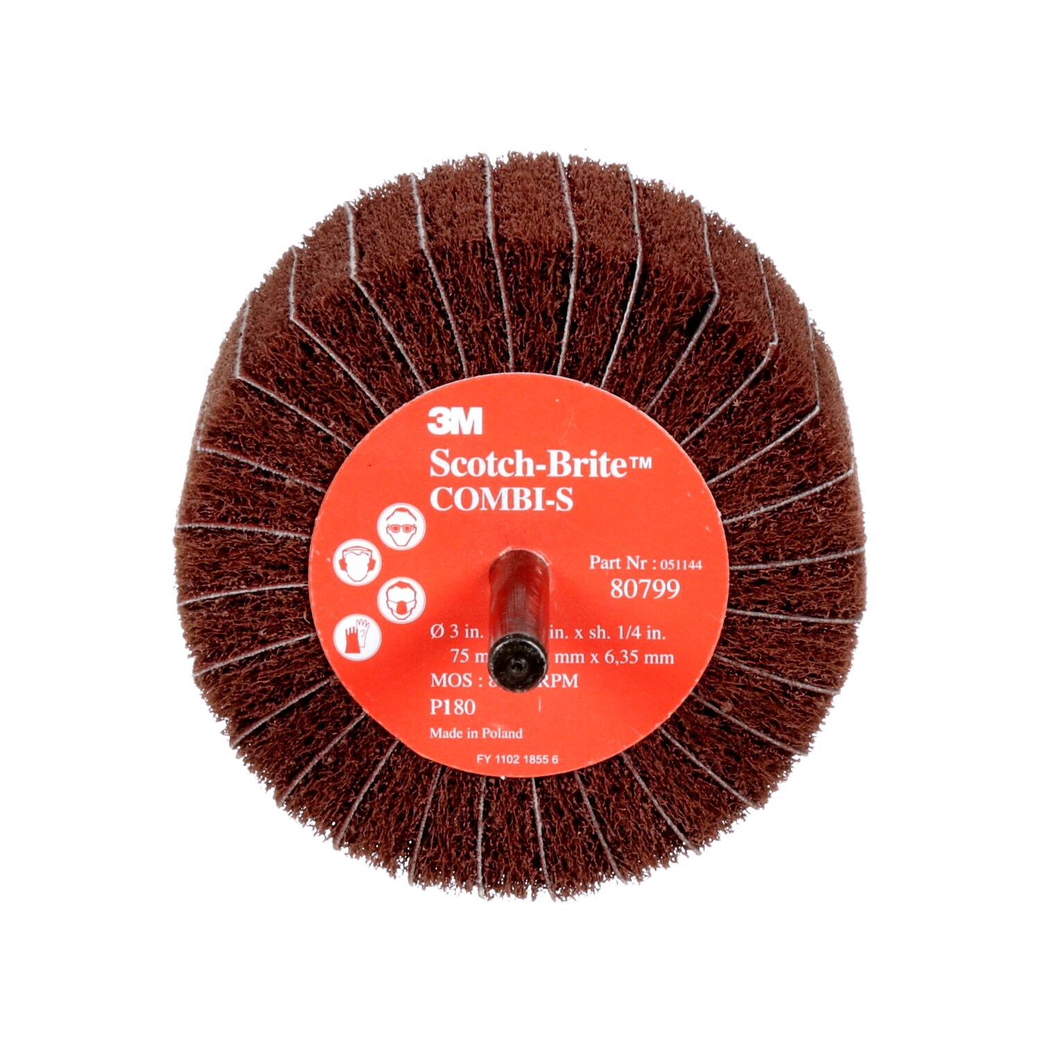 7100093994 - Scotch-Brite Combi-S Wheel 80678, 3 in x 1-3/4 in 1/4 in Shank P120 X-weight, 10 ea/Case