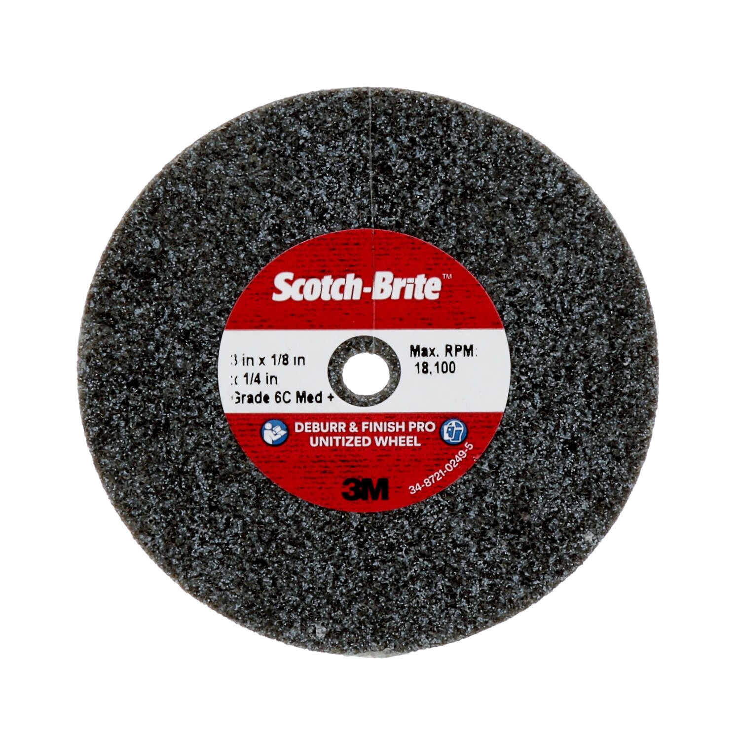 7100053418 - Scotch-Brite Deburr & Finish PRO Unitized Wheel, DP-UW, 6C Medium+, 3 in x 1/8 in x 1/4 in, 40 ea/Case