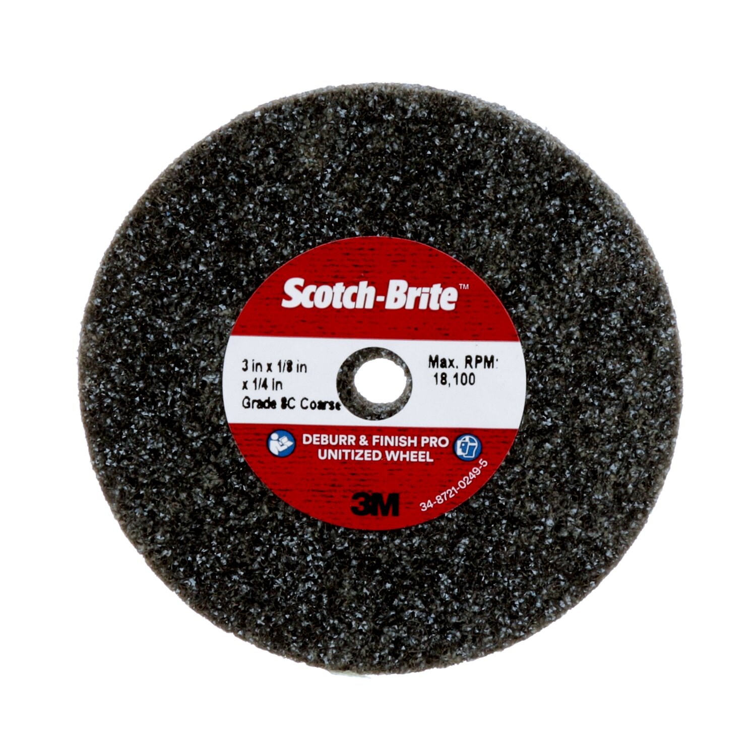 7100105326 - Scotch-Brite Deburr & Finish PRO Unitized Wheel, DP-UW, 8C Coarse+, 3 in x 1/8 in x 1/4 in, 40 ea/Case