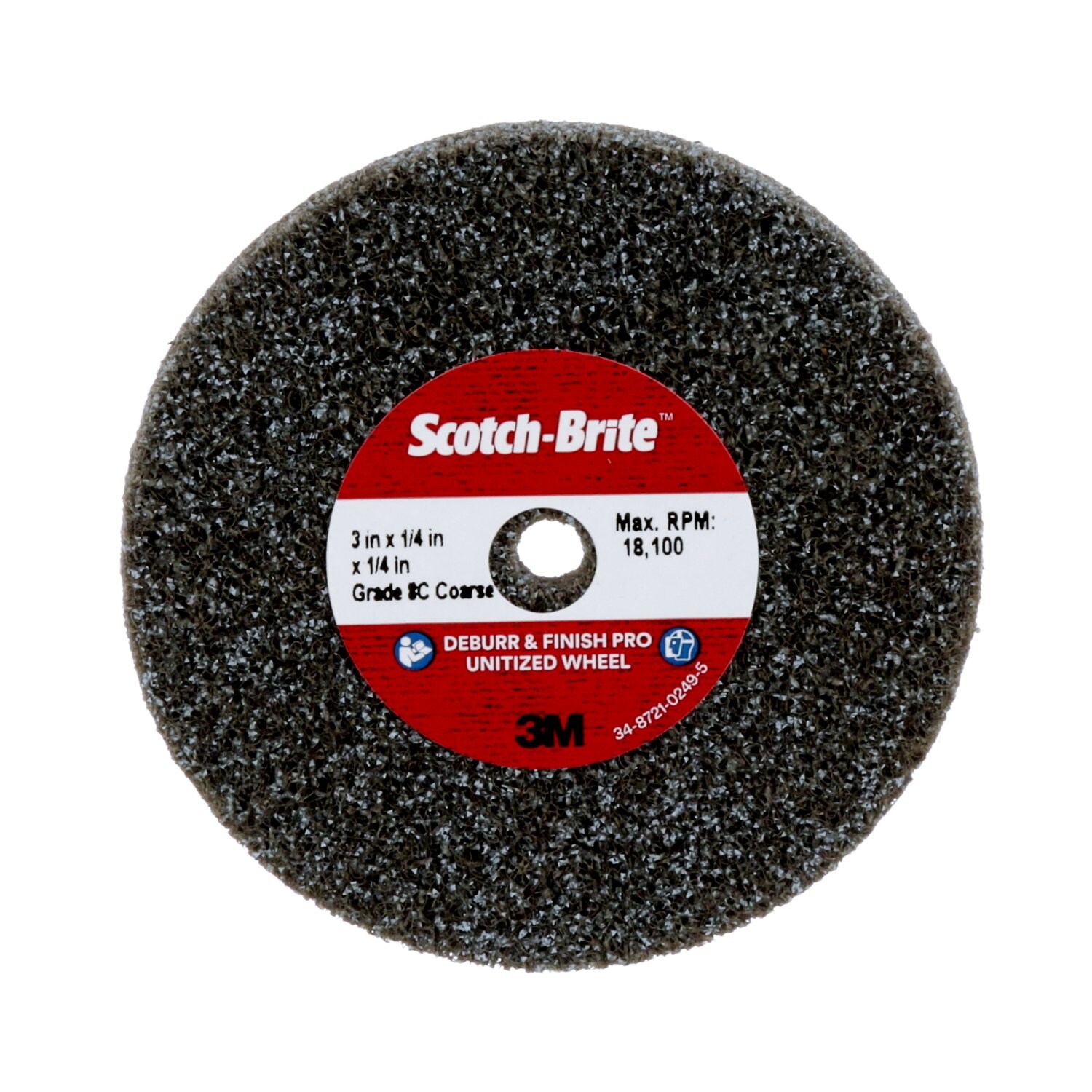 7100105529 - Scotch-Brite Deburr & Finish PRO Unitized Wheel, DP-UW, 8C Coarse+, 3 in x 1/4 in x 1/4 in, 40 ea/Case