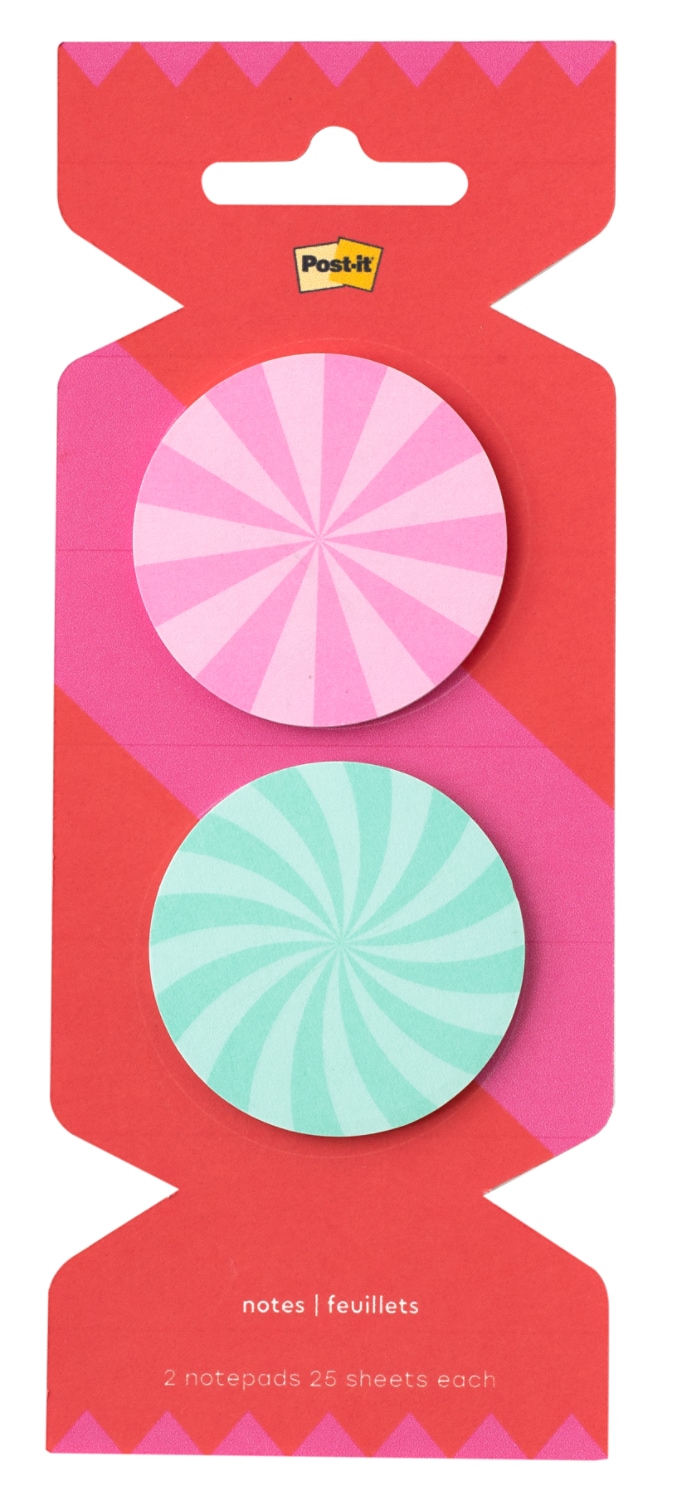 7100394138 - Post-it Jingle Notes Candy HOL25-JN2-CY, 1.8x1.8in (45.7x45.7mm) Two pads, 50 sheet total