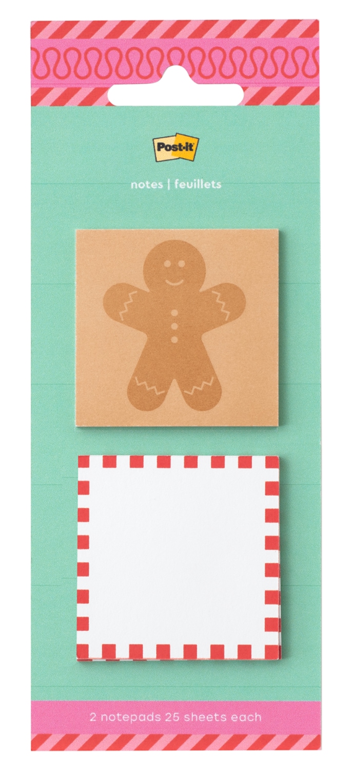 7100394165 - Post-it Jingle Notes Gingerbread Man HOL25-JN2-GB, 1.9x1.9in (48.2x48.2mm), Two pads, 50 sheets total