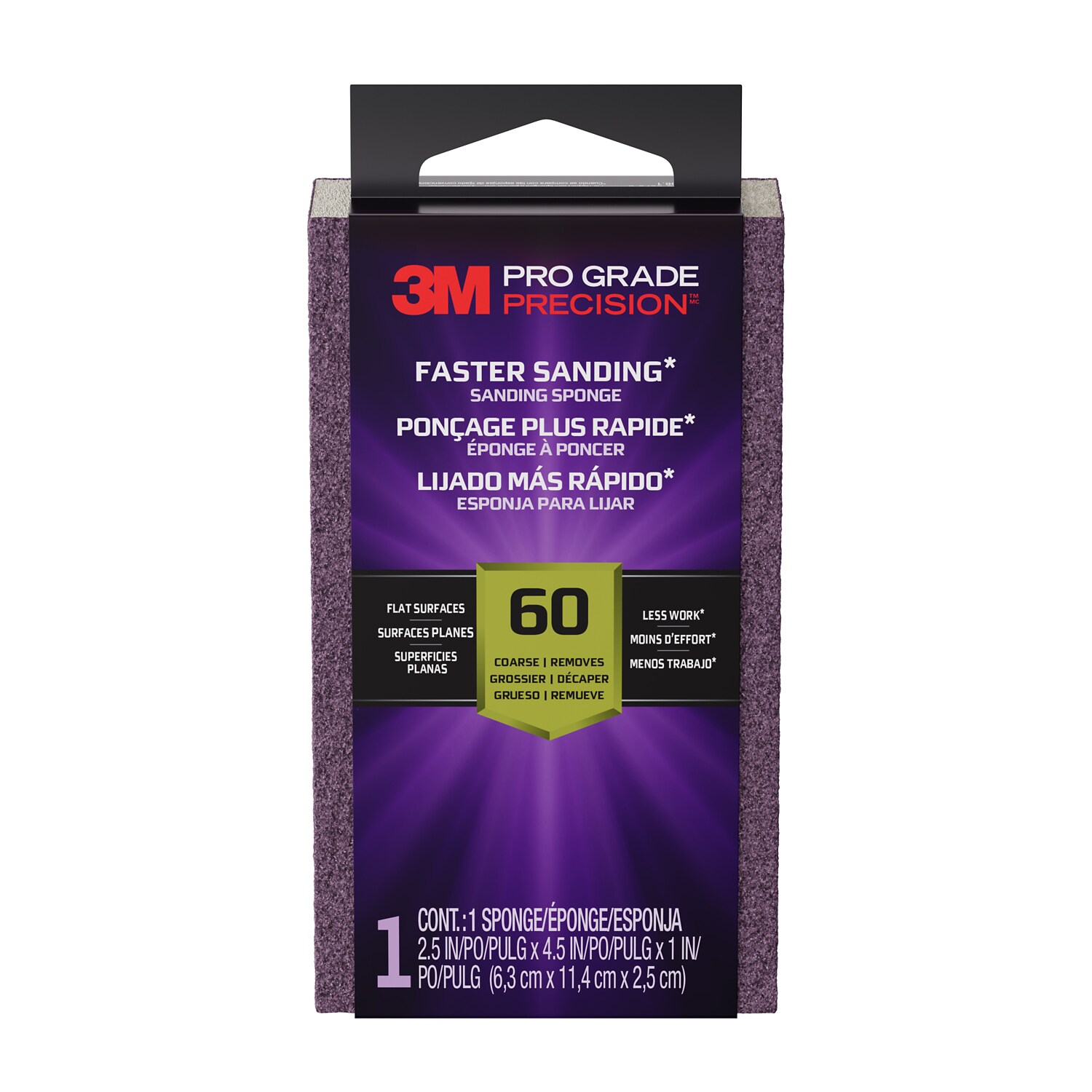7100398564 - 3M Pro Grade Precision Faster Sanding Sanding Block Sponge FSB60-PGP-1T, 2.5 in x 4.5 in x 1 in, 60 grit, 12/case