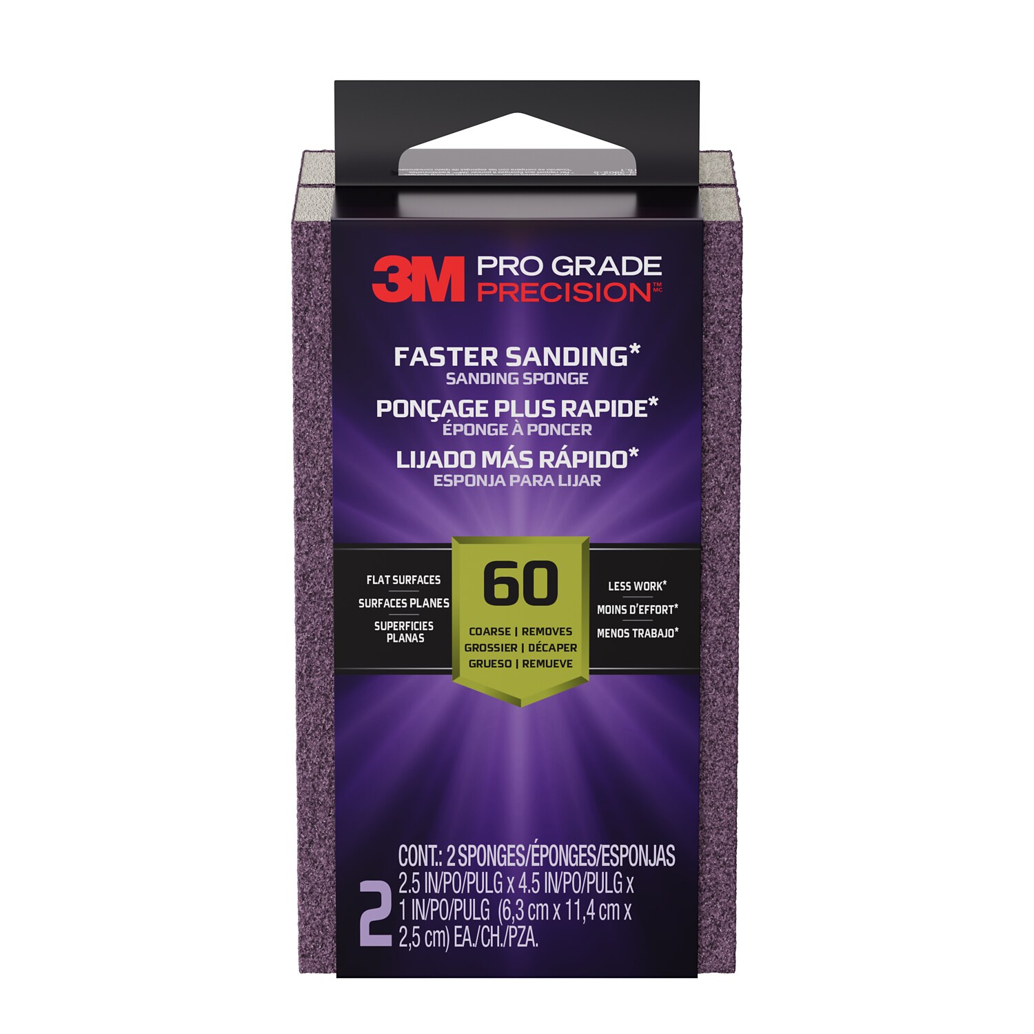 7100397889 - 3M Pro Grade Precision Faster Sanding Sanding Block Sponge FSB60-PGP-2T, 2.5 in x 4.5 in x 1in, 60 grit, 2 each/pk, 6 pk/case