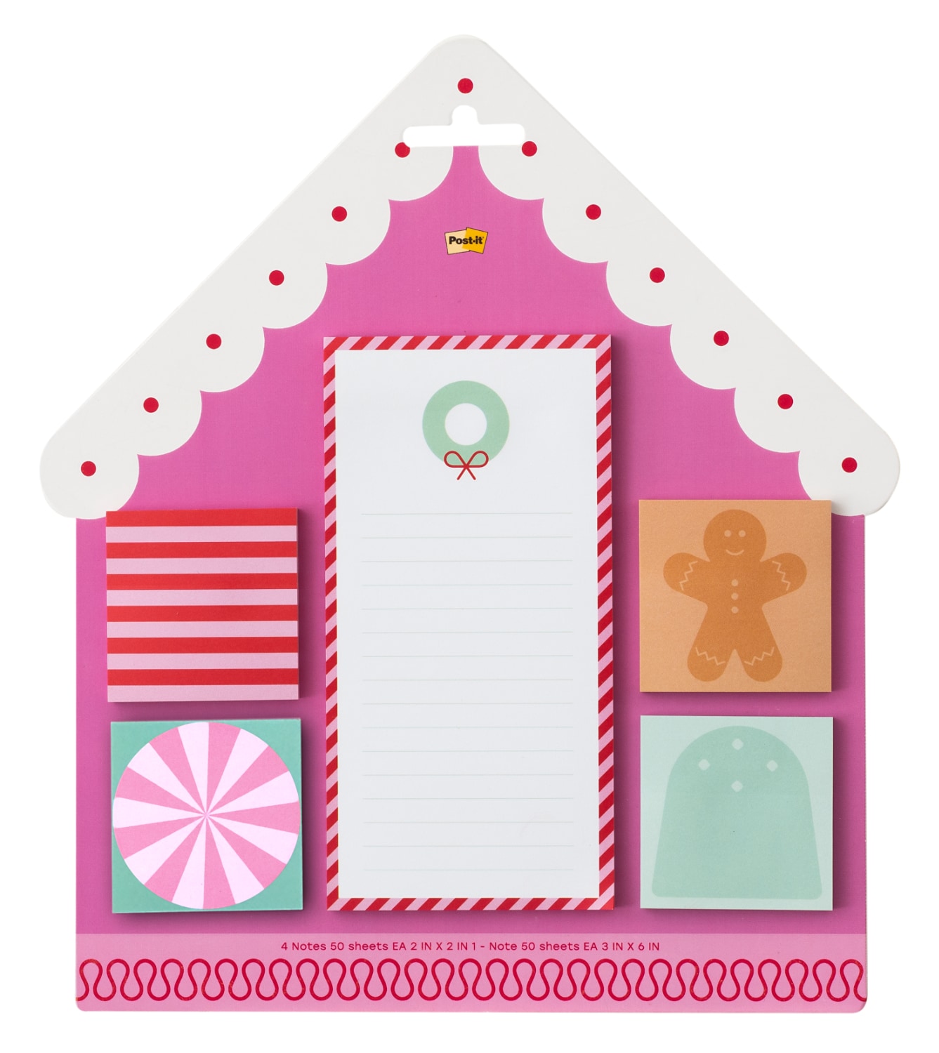 7100394785 - Post-it Jingle Notes House HOL25-JN-HAUS, Assorted Note Sizes, 50 Sheet and Labels 3 Sheets