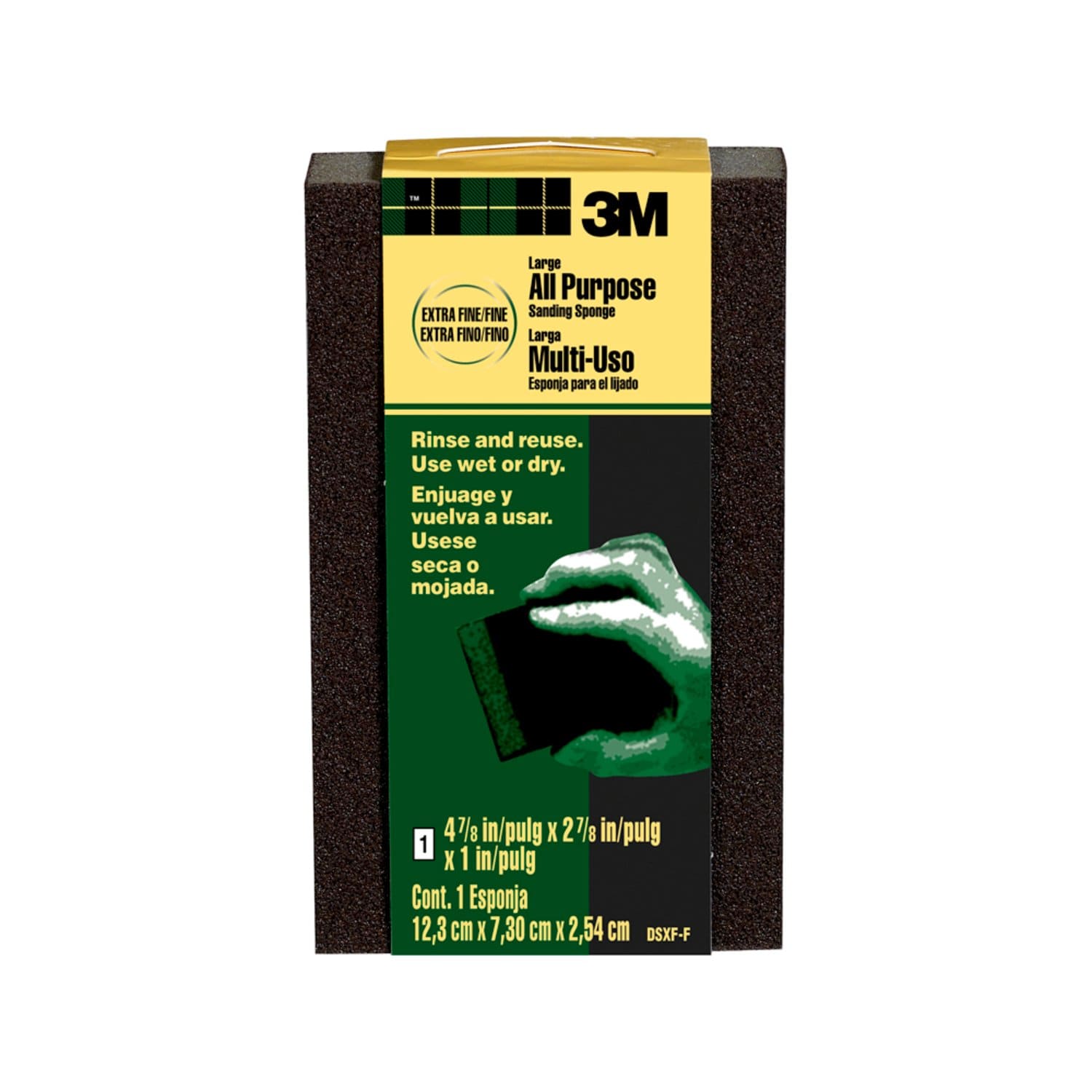 7100141260 - 3M General Purpose Sanding Sponge DSXF-F-ESF-10, 2 7/8 in x 4 7/8 in x 1 in, Extra Fine/Fine, 10 ea/cs