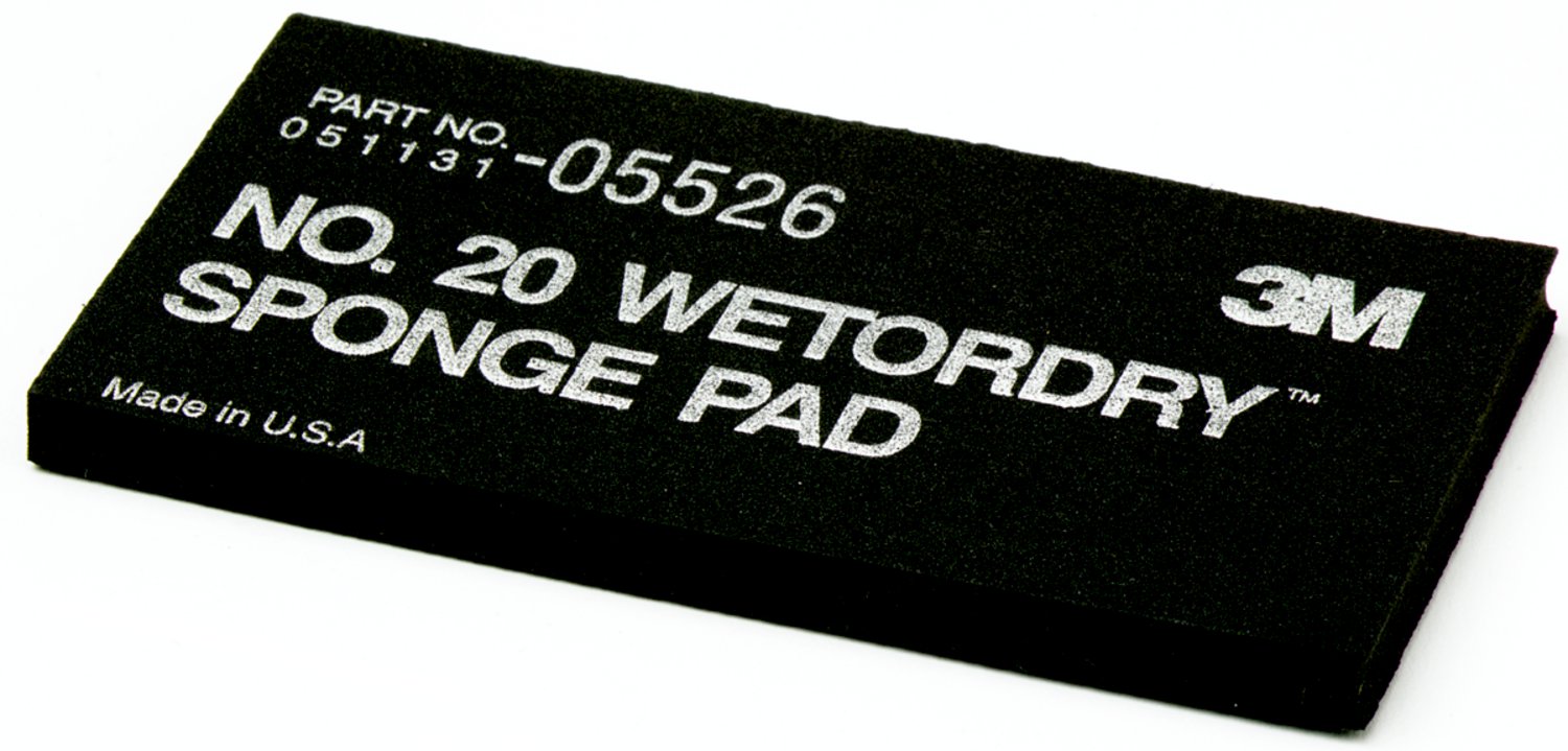 7000045663 - 3M Wetordry Sponge Pad 20, 05526, 5 1/2 x 2-3/4 in x 3/8 in, 5 sponges per carton, 10 cartons per case