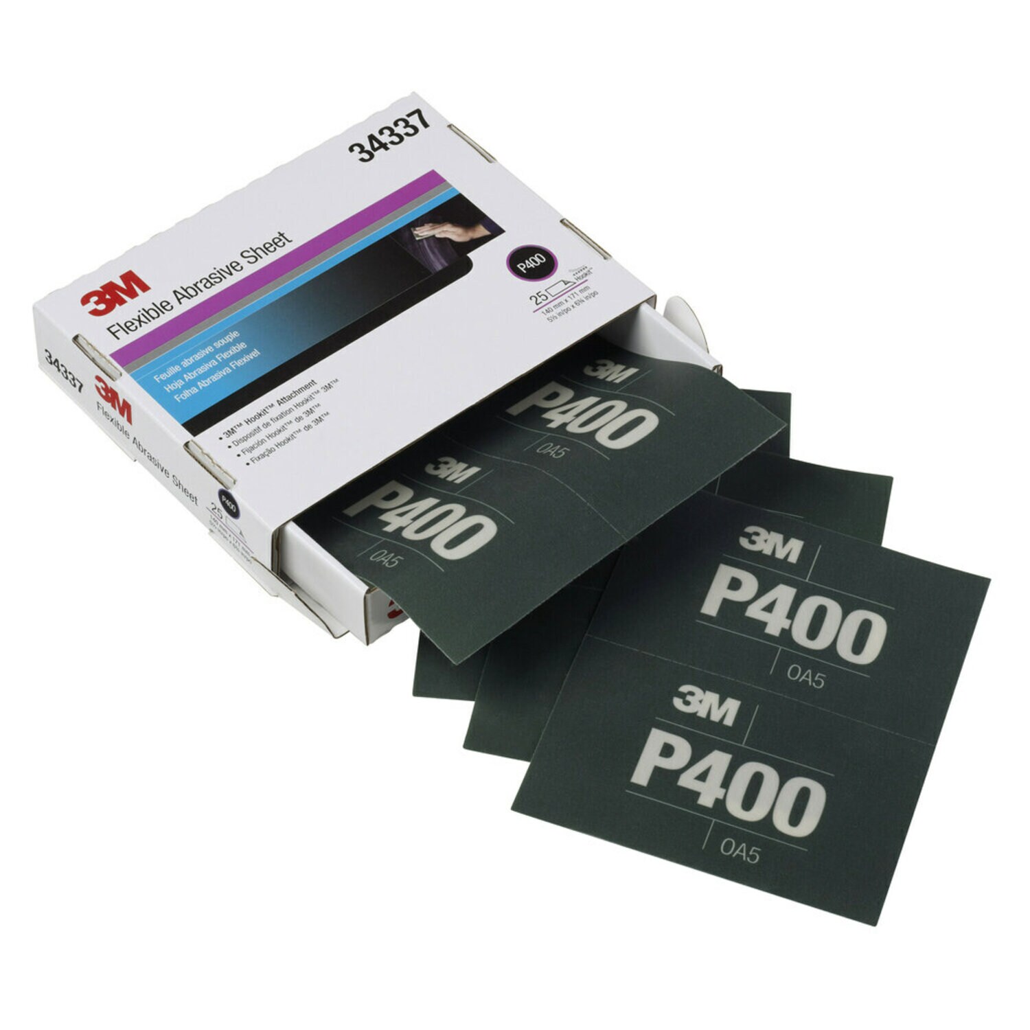 7100010553 - 3M Hookit Flexible Abrasive Hand Sheet 270J, 34337, P400, 5.5 in x 6.8 in, 25 sheets per carton, 5 cartons per case