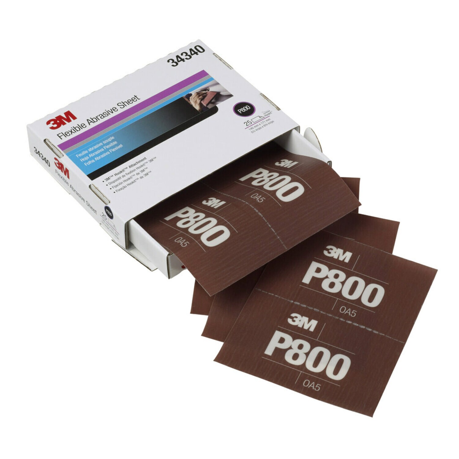 7100010567 - 3M Hookit Flexible Abrasive Hand Sheet 270J, 34340, P800, 5.5 in x 6.8 in, 25 sheets per carton, 5 cartons per case