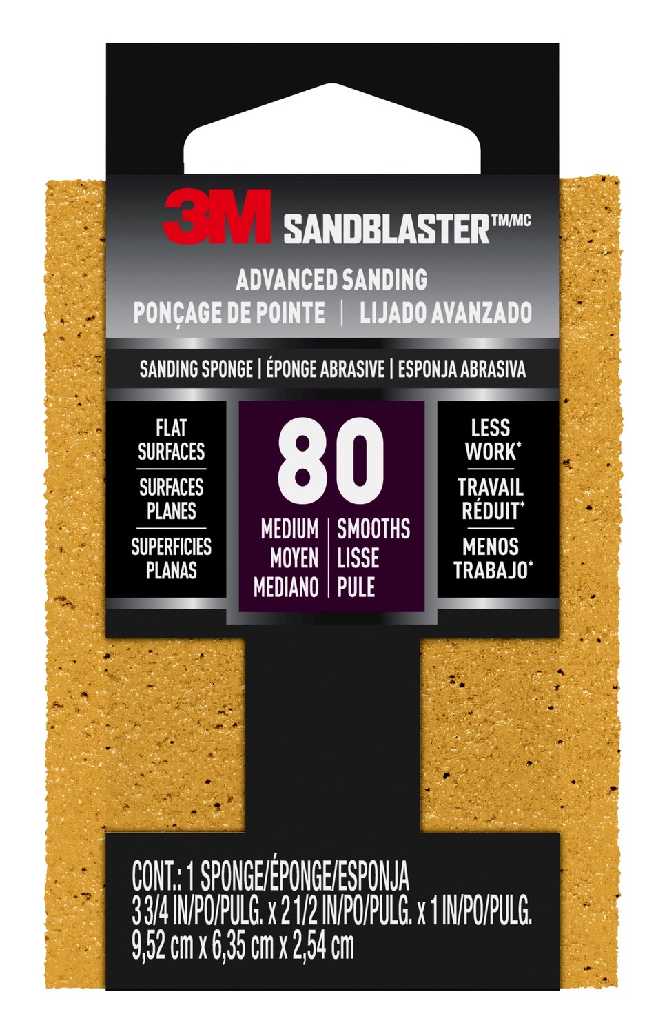 7100268024 - 3M SandBlaster Advanced Sanding Sanding Sponge 20908-80, 80 grit, 3 3/4 in x 2 1/2 x 1 in, 1/pk