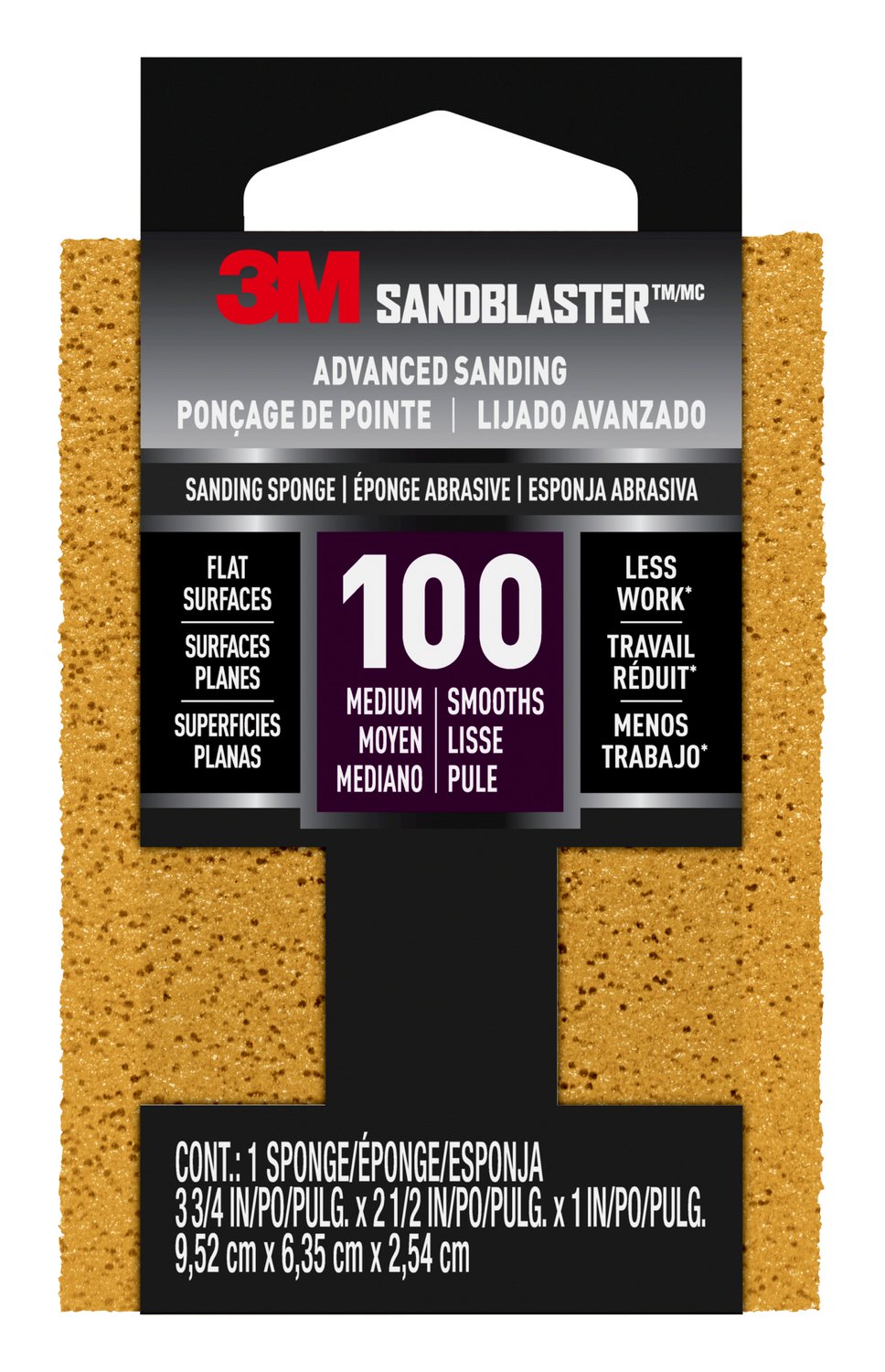 7000047820 - 3M SandBlaster Advanced Sanding Sanding Sponge, 20908-100 ,100 grit, 3
3/4 in x 2 1/2 x 1 in, 1/pk