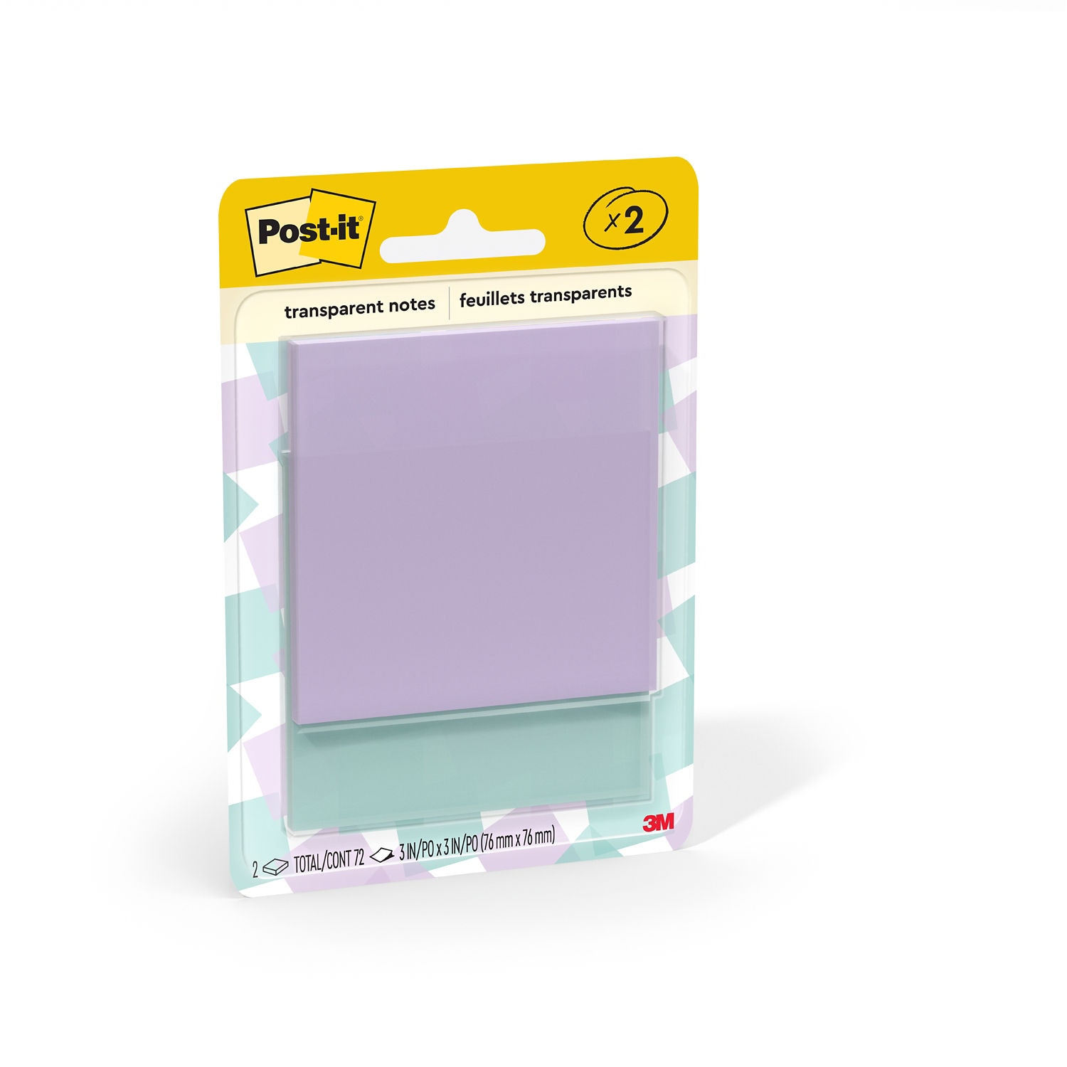 7100402844 - Post-it Transparent Notes 600-2PASTEL, 2-7/8 in x 2-7/8 in (73 mm x 73 mm), 2 pads, 36 sheets/pad