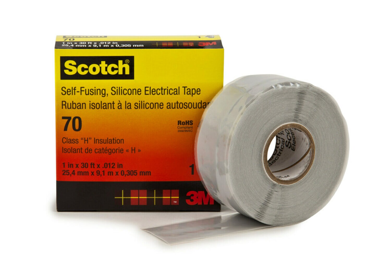 7000006225 - Scotch Self-Fusing Silicone Rubber Electrical Tape 70, 1 in x 30 ft,
Sky Blue/Gray, 1 roll/carton, 24 rolls/case