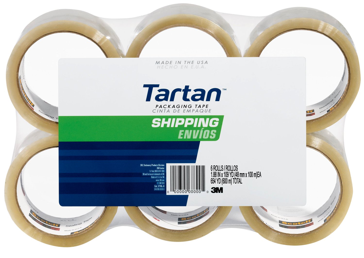 7100183029 - Tartan Shipping Packaging Tape 3710-6, 1.88 in x 54.6 yd (48 mm x 50 m), 6 pack