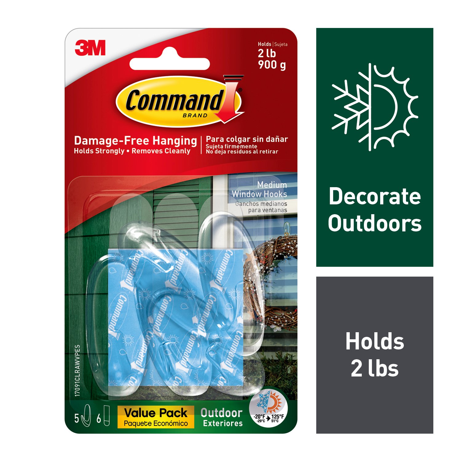 7100093881 - Command Outdoor Clear Medium Window Hooks 17091CLRAWVPES, Value Pack,