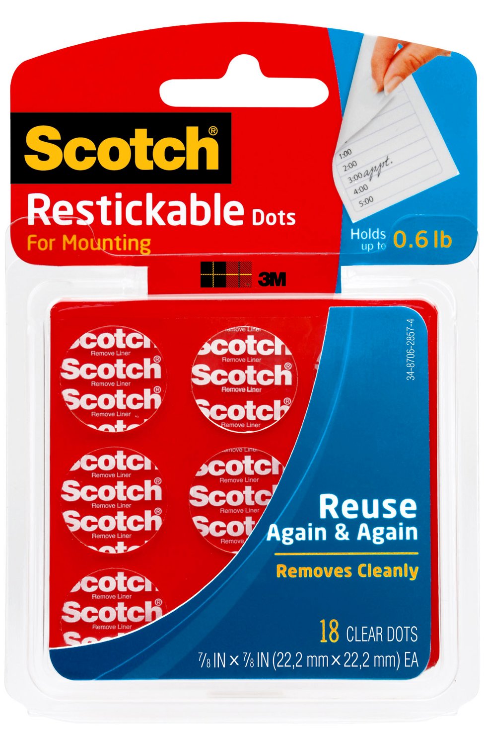 7000047805 - Scotch Restickable Dots R105, 7/8 in x 7/8 in (22,2 mm x 22,2 mm)