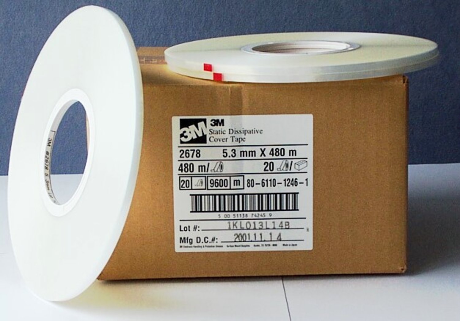 7100253951 - 3M Static Dissipative Heat Activated Cover Tape 2678, SG2540COMTAPE2678, 5.4 mm x 480 m, 80 Rolls/Case