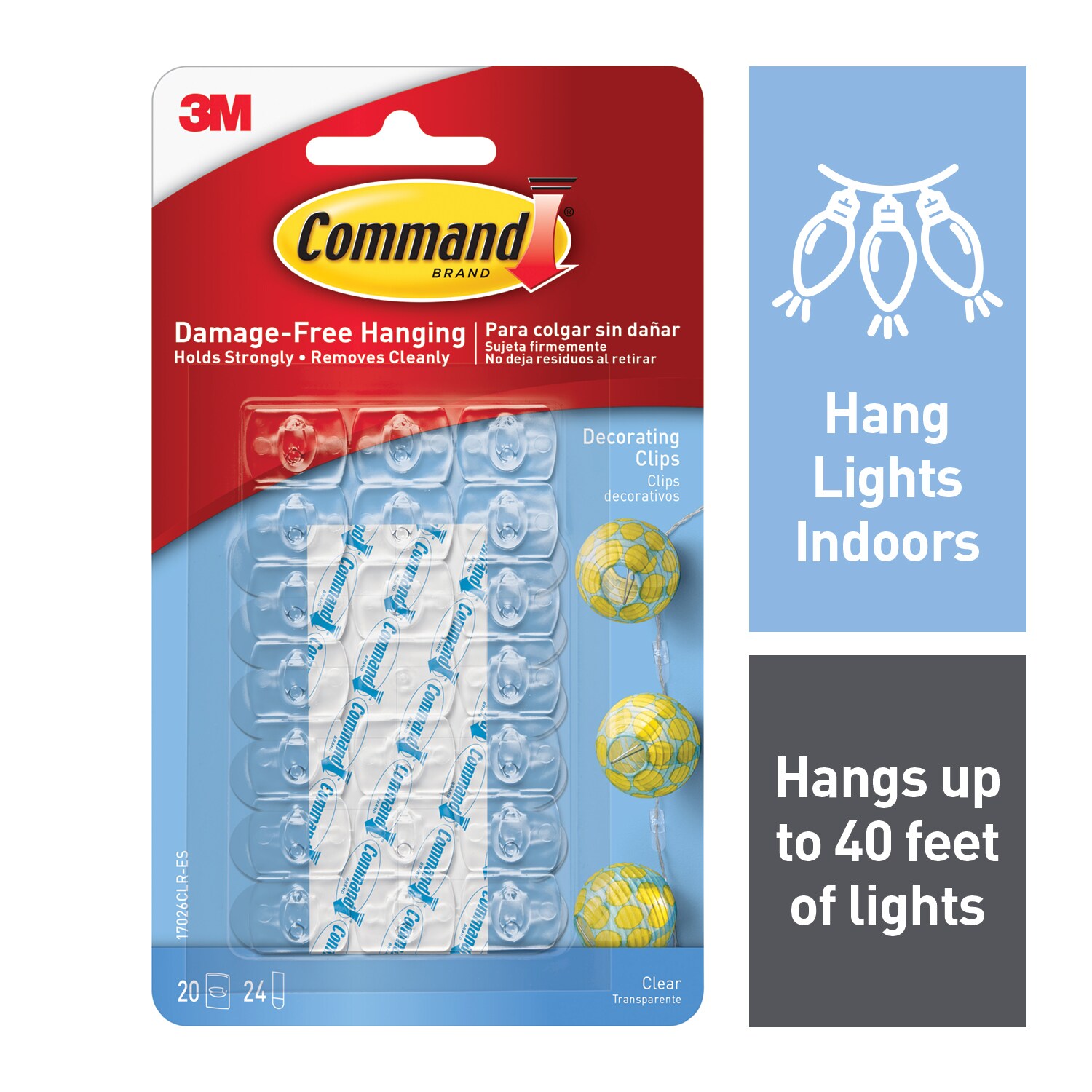 7100336784 - Command Clear Decorating Clips 17026CLR, 20 Clips, 24 Strips/Pack, 6/Bags, 36 Packs/Case