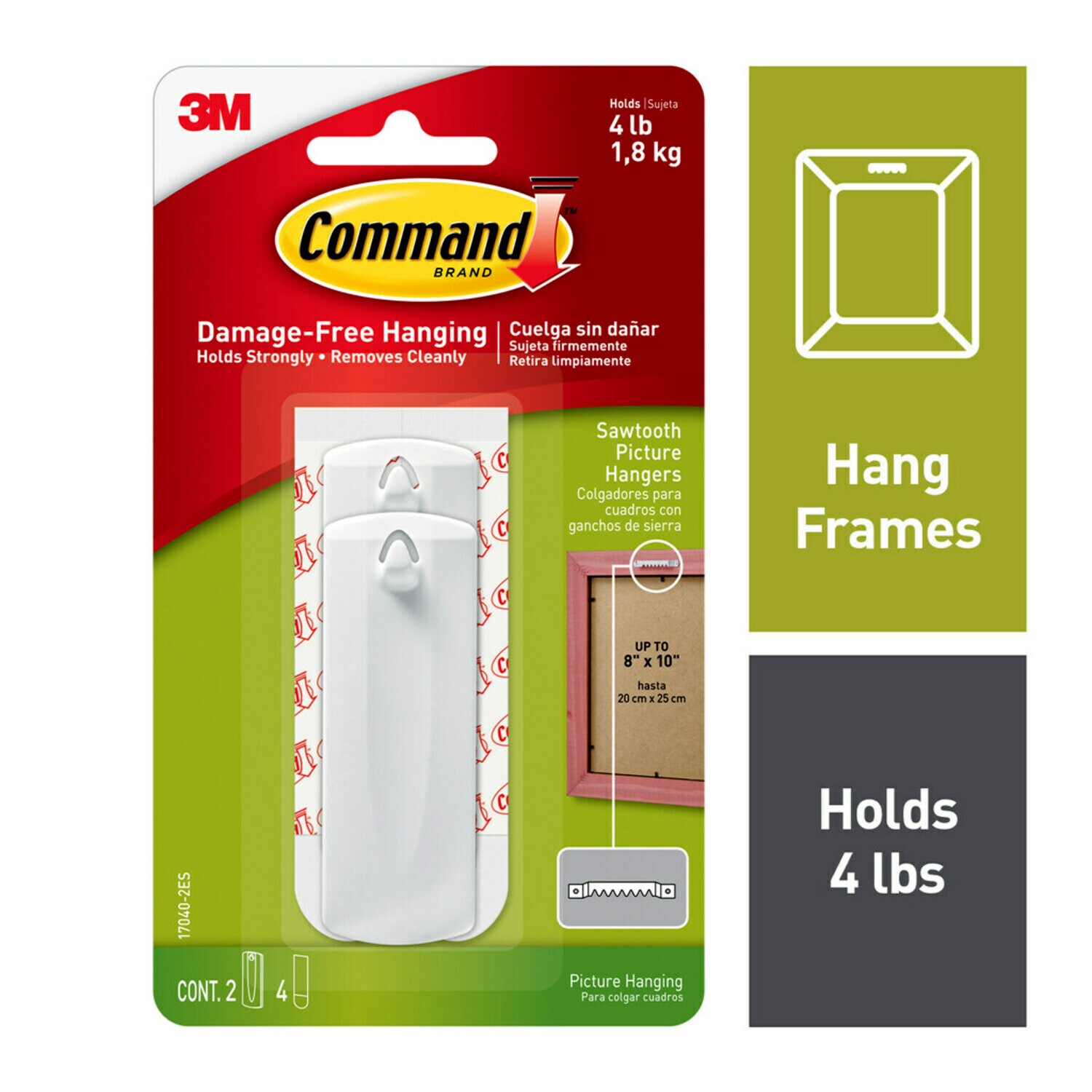 7010377084 - Command Sawtooth Picture Hangers, 2 hangers, 4 strips 17040-2ES