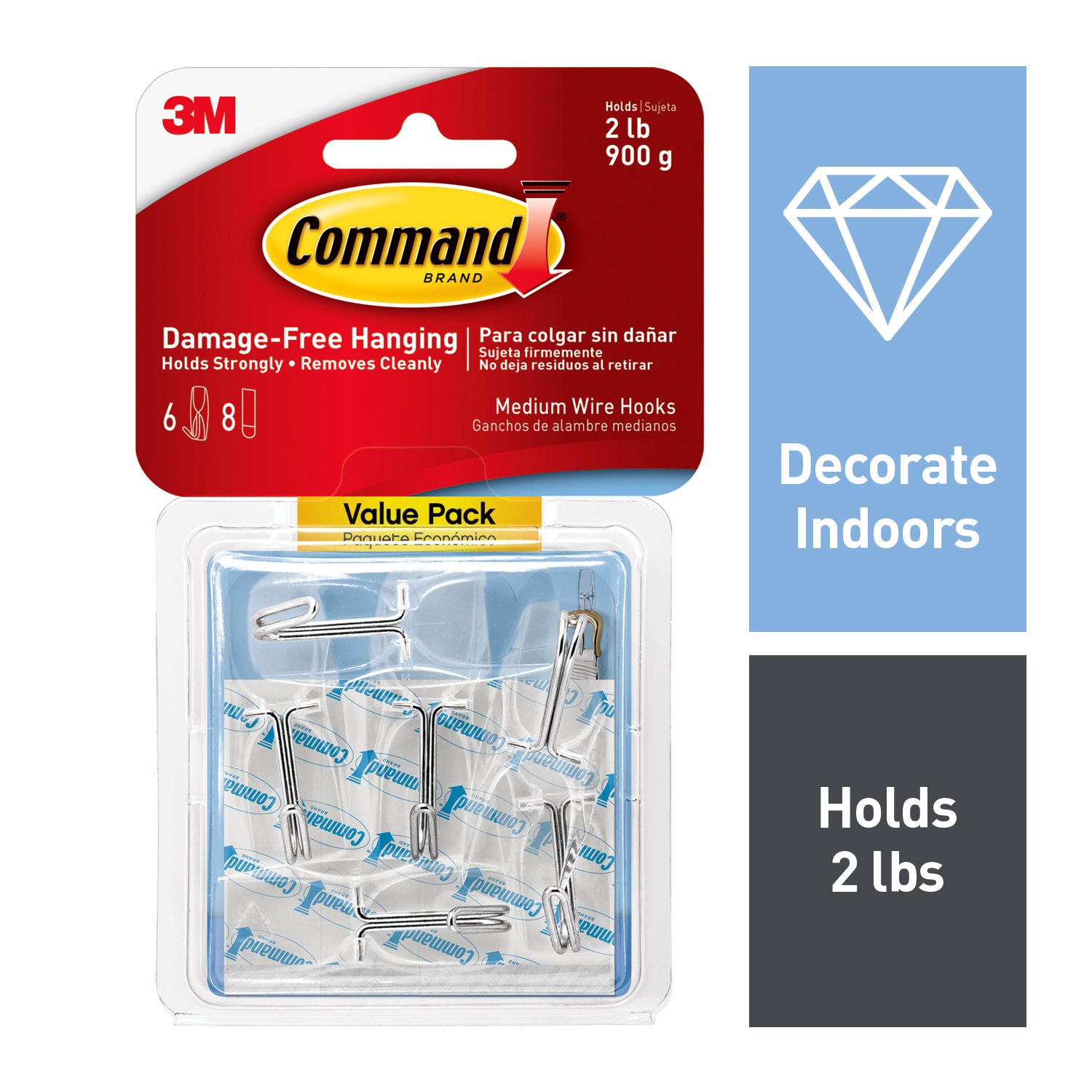 7100067622 - Command Medium Clear Wire Toggle Hook Value Pack 17065CLR-VP, 12 Each/Case