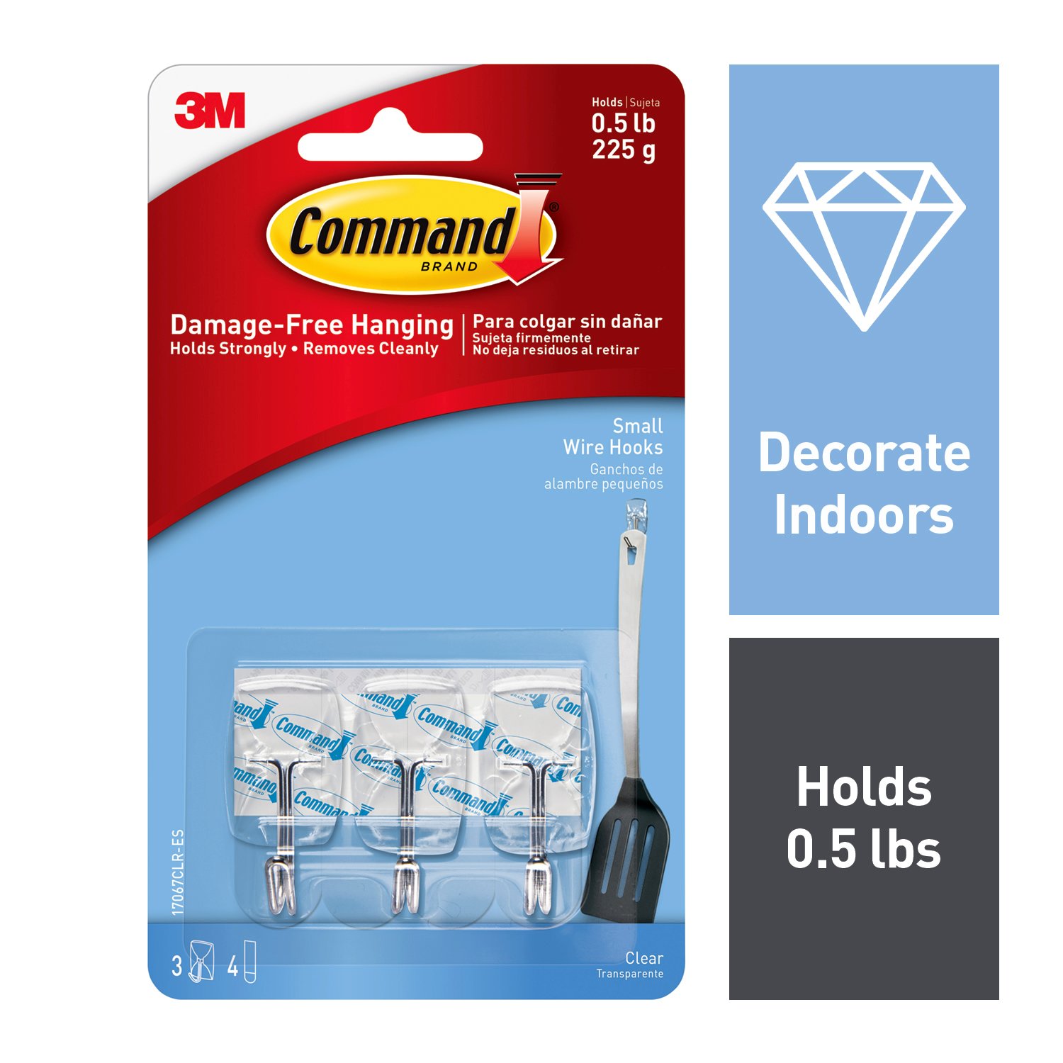 7100217716 - Command Small Clear Wire Hooks with Clear Strips 17067CLR-ES, 3 Small Wire Hooks, 4 Clear Strips