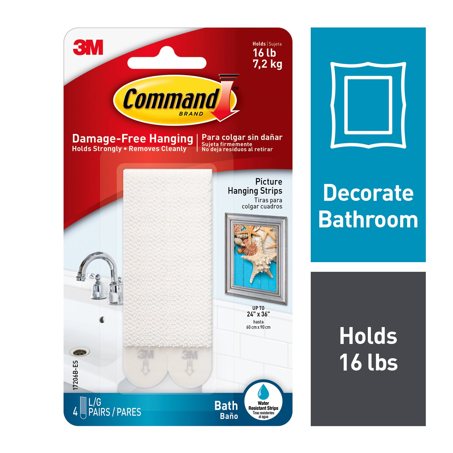 7100141327 - Command Large Bath Picture Hanging Strips 17206B-ES, Large