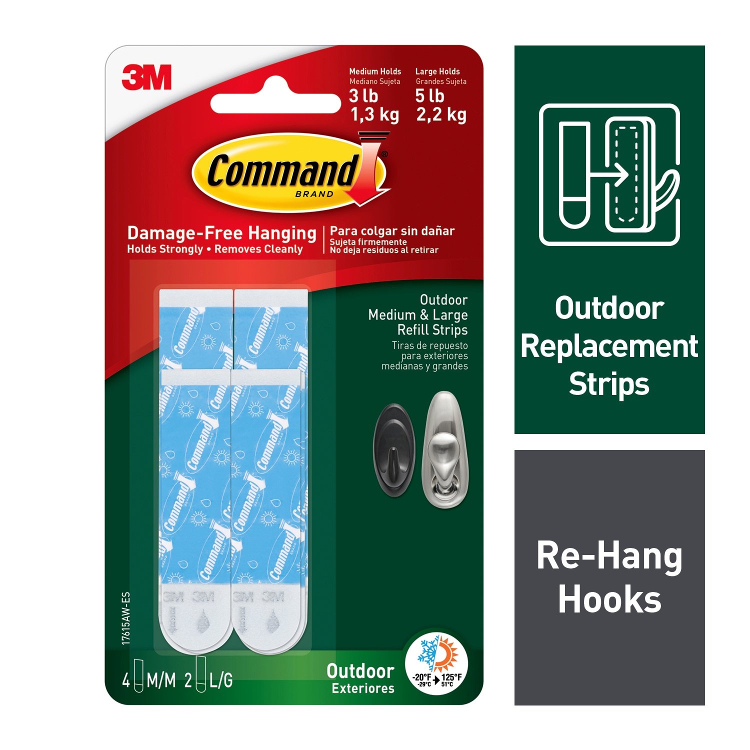 7100114152 - Command Outdoor Medium and Large Refill Strips 17615AW-ES