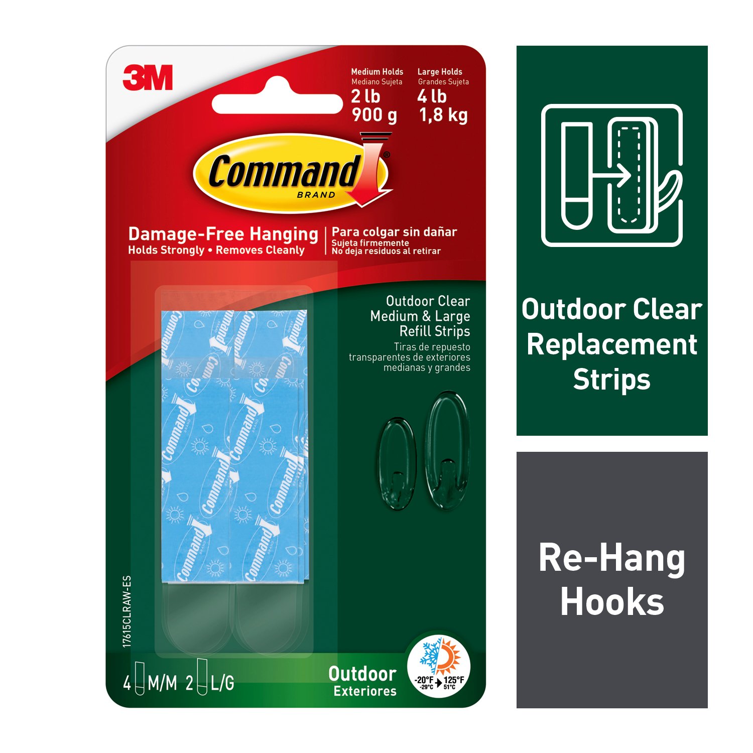 7010336752 - Command Outdoor Clear Medium and Large Refill Strips 17615CLRAW-ES