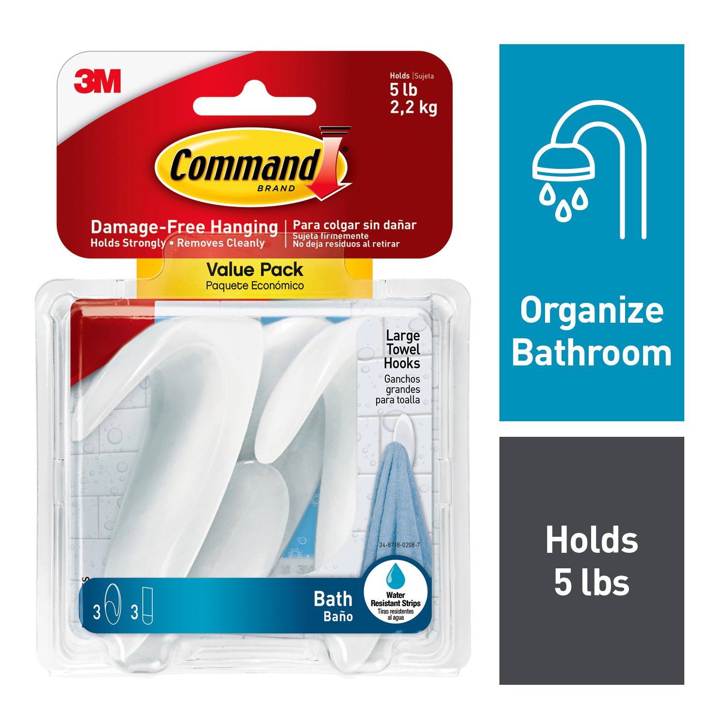 7100085984 - Command Large Towel Hooks, Value Pack Bath17-3ES