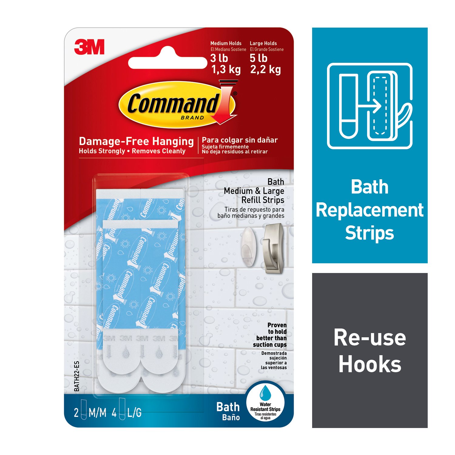 7000144764 - Command Water-Resistant Refill Strips-Assorted BATH22-ES