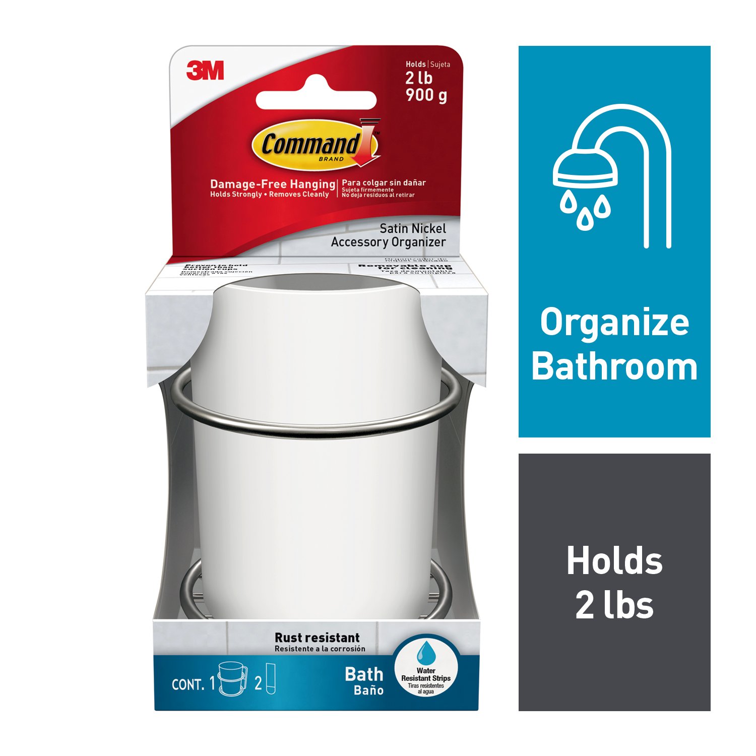 7100085916 - Command Accessory Organizer, Satin Nickel, BATH38-SN-ES