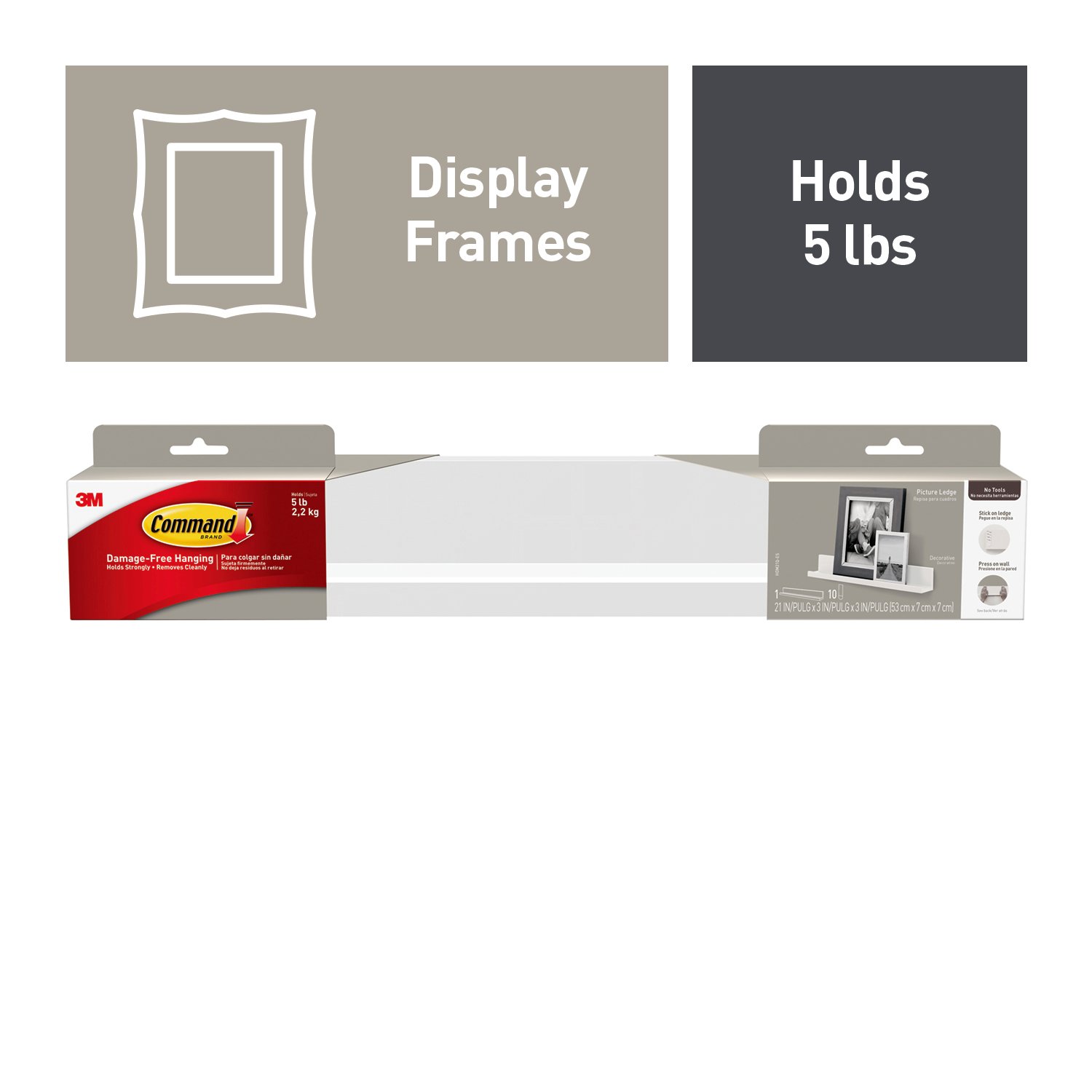 7100103360 - Command Picture Ledge HOM21Q-ES, 1 Ledge, 10 Medium Strips