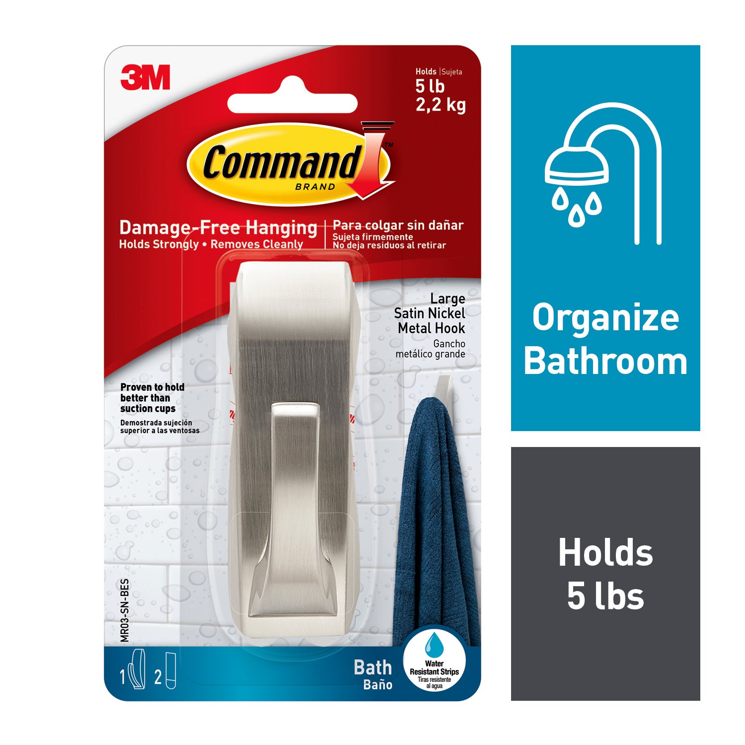 7100139606 - Command Modern Reflections Large Hook with Water-Resistant Strips MR03-SN-BES